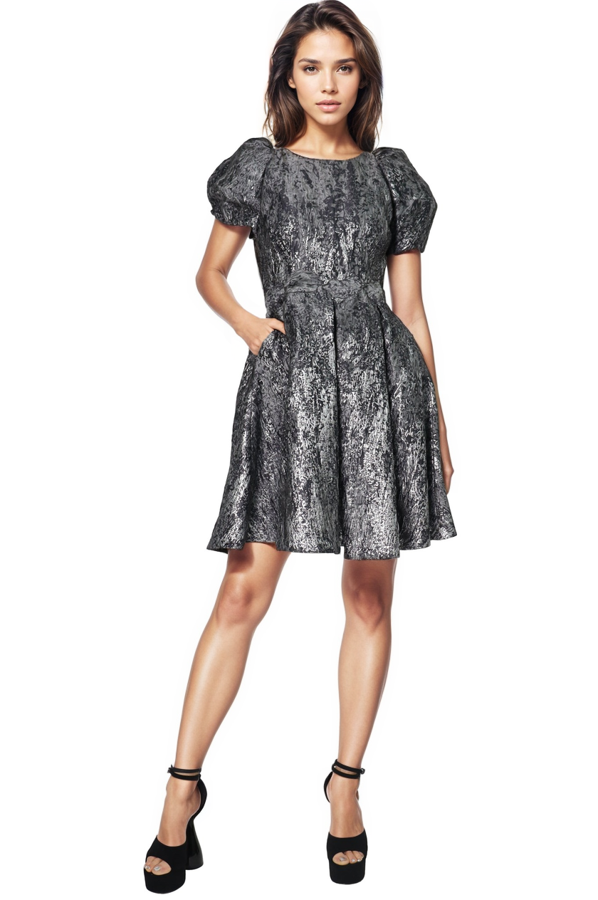Puff Sleeve A-line Brocade Cocktail Cocktail Rene Ruiz Collection