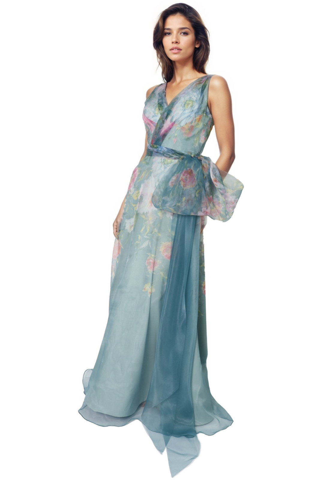 V-Neck Organza A-Line Gown