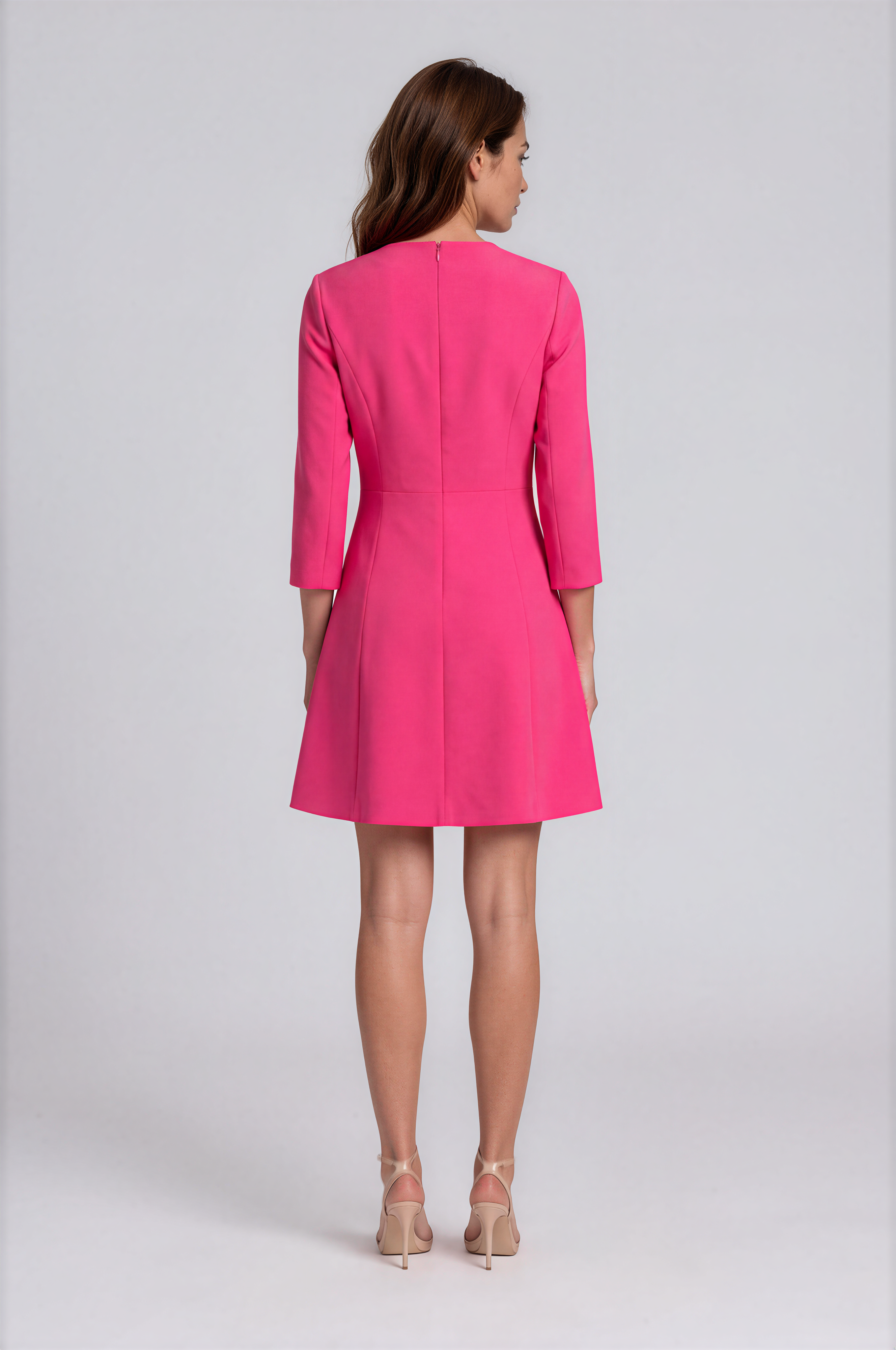 3D Floral Appliqué Crepe A-Line Mini Dress with 3/4 Sleeves Cocktail Rene Ruiz Collection