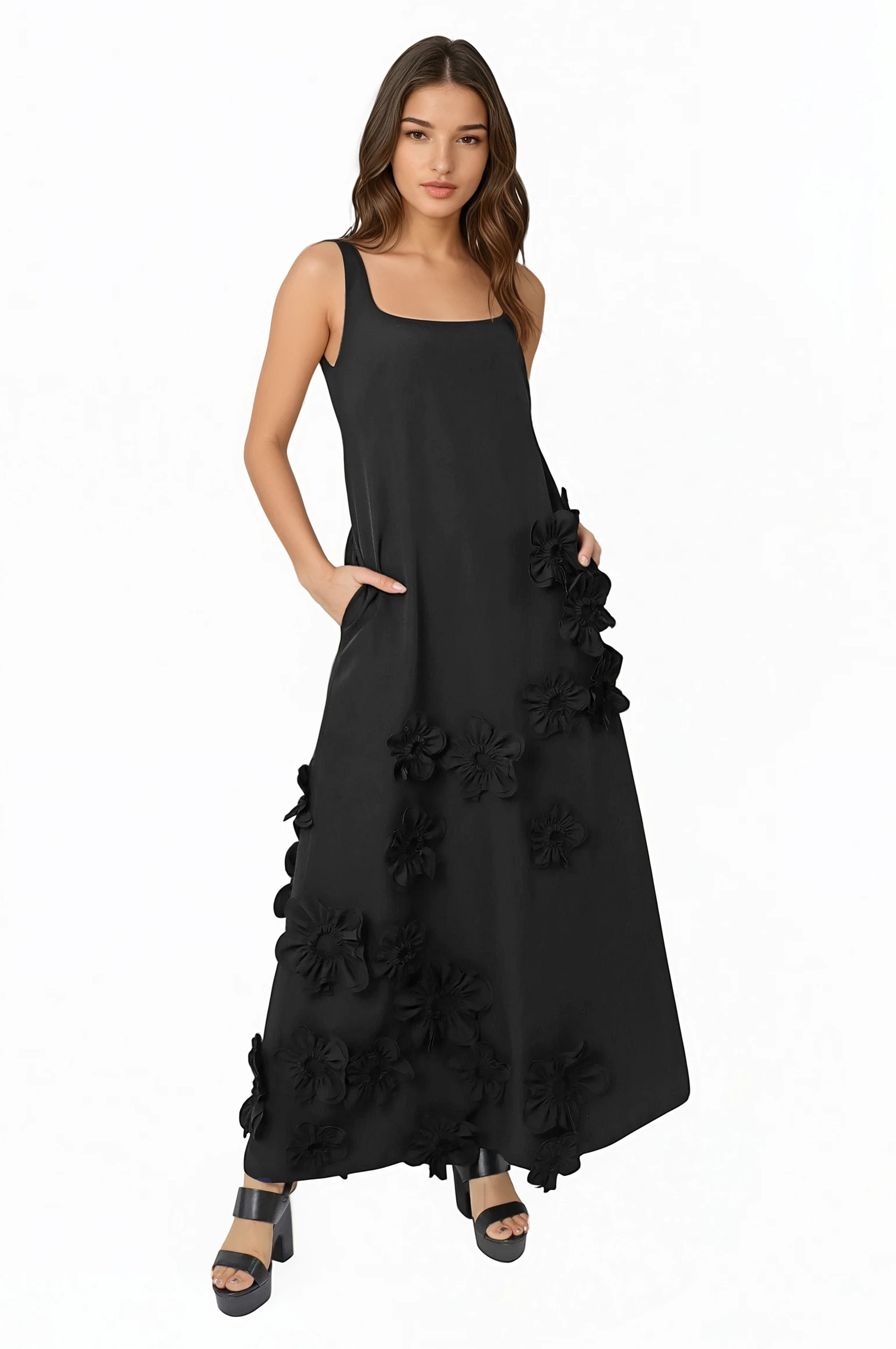 3D Floral Appliqué Crepe Gown Gown Rene Ruiz Collection