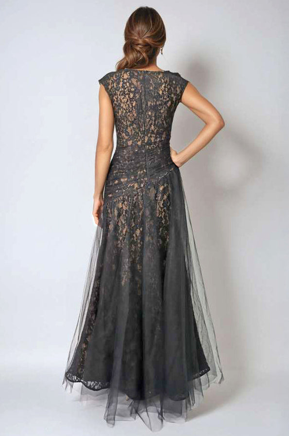 Bateau Neck Lace Tulle A-Line Gown Gown Rene Ruiz Collection