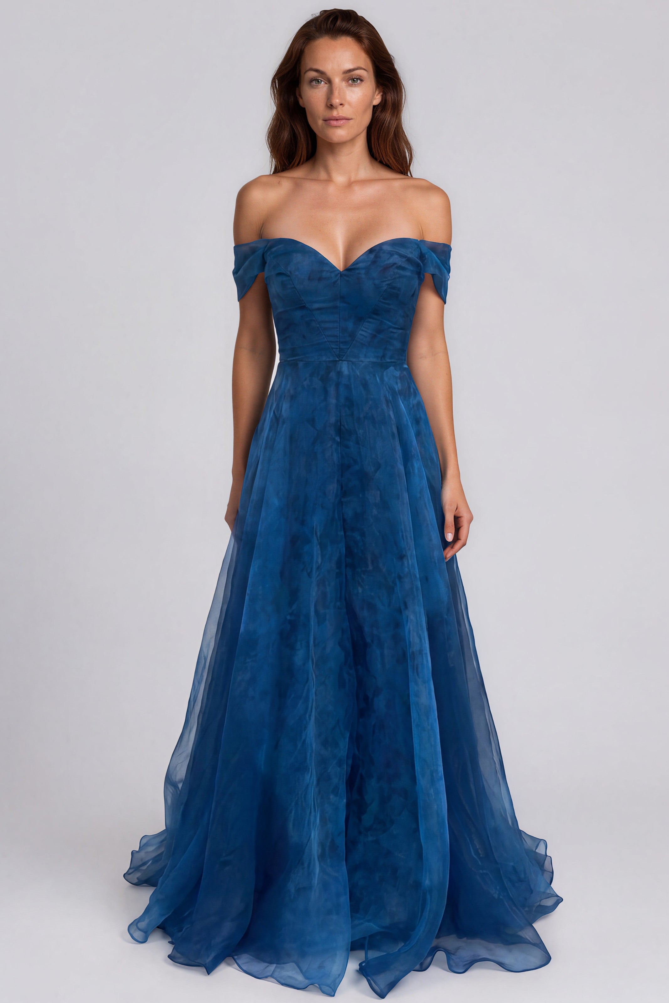 Wrap Sleeve Off The Shoulder Organza Gown Gown Rene Ruiz Collection