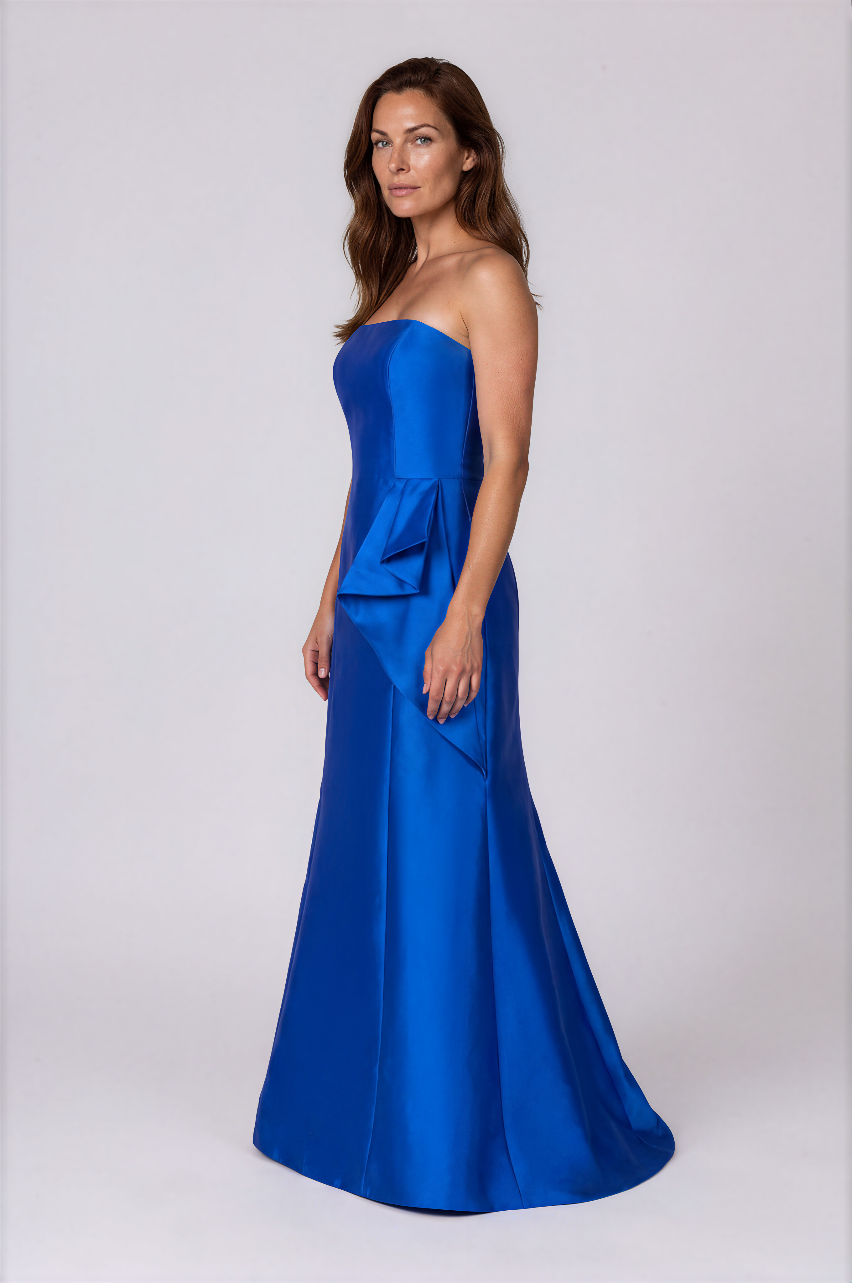 Strapless Ruffle Bow Mikado Fit And Flare Gown Gown Rene Ruiz Collection