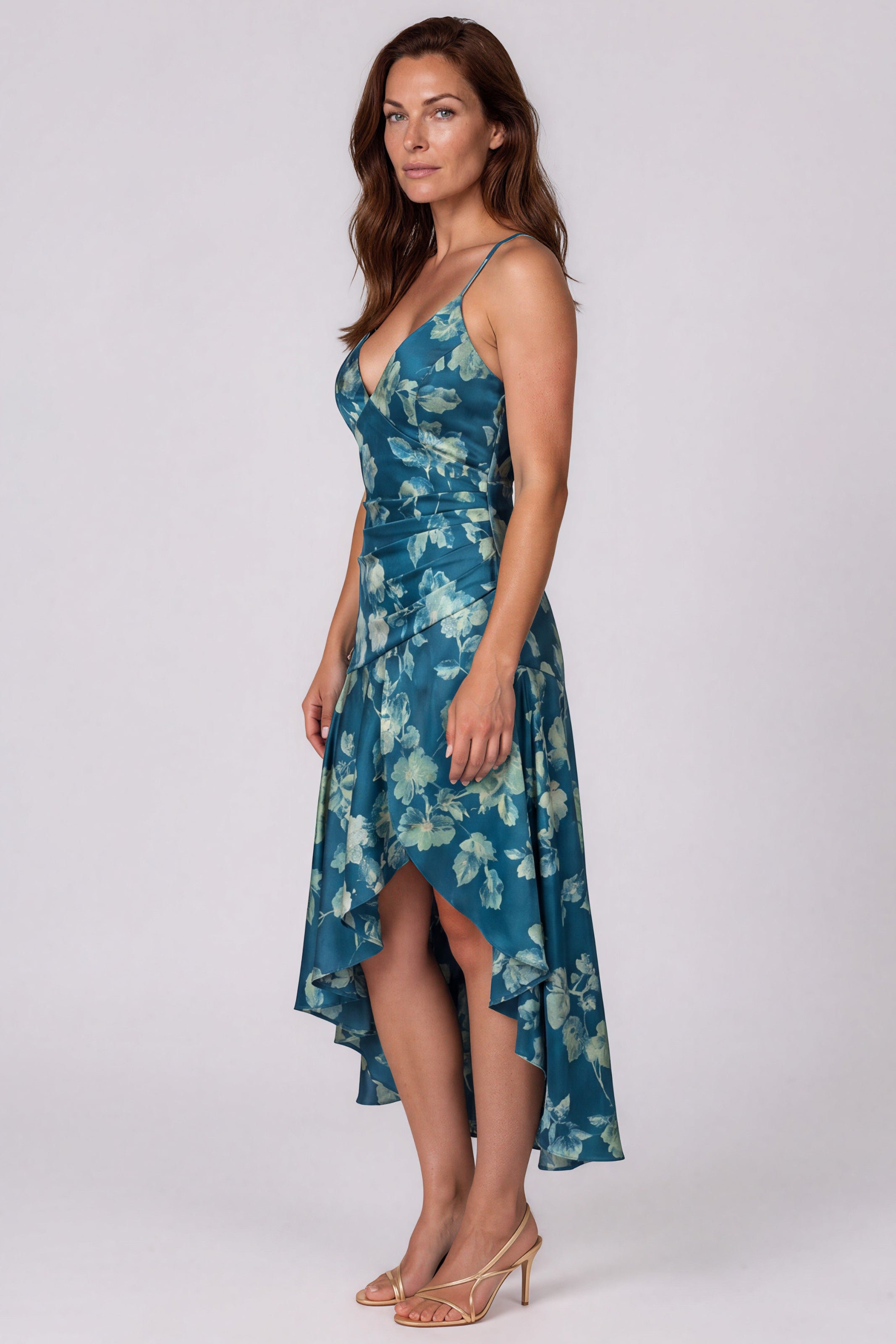 V-Neck Printed Chiffon High-Low Cocktail Dress Cocktail Rene Ruiz Collection