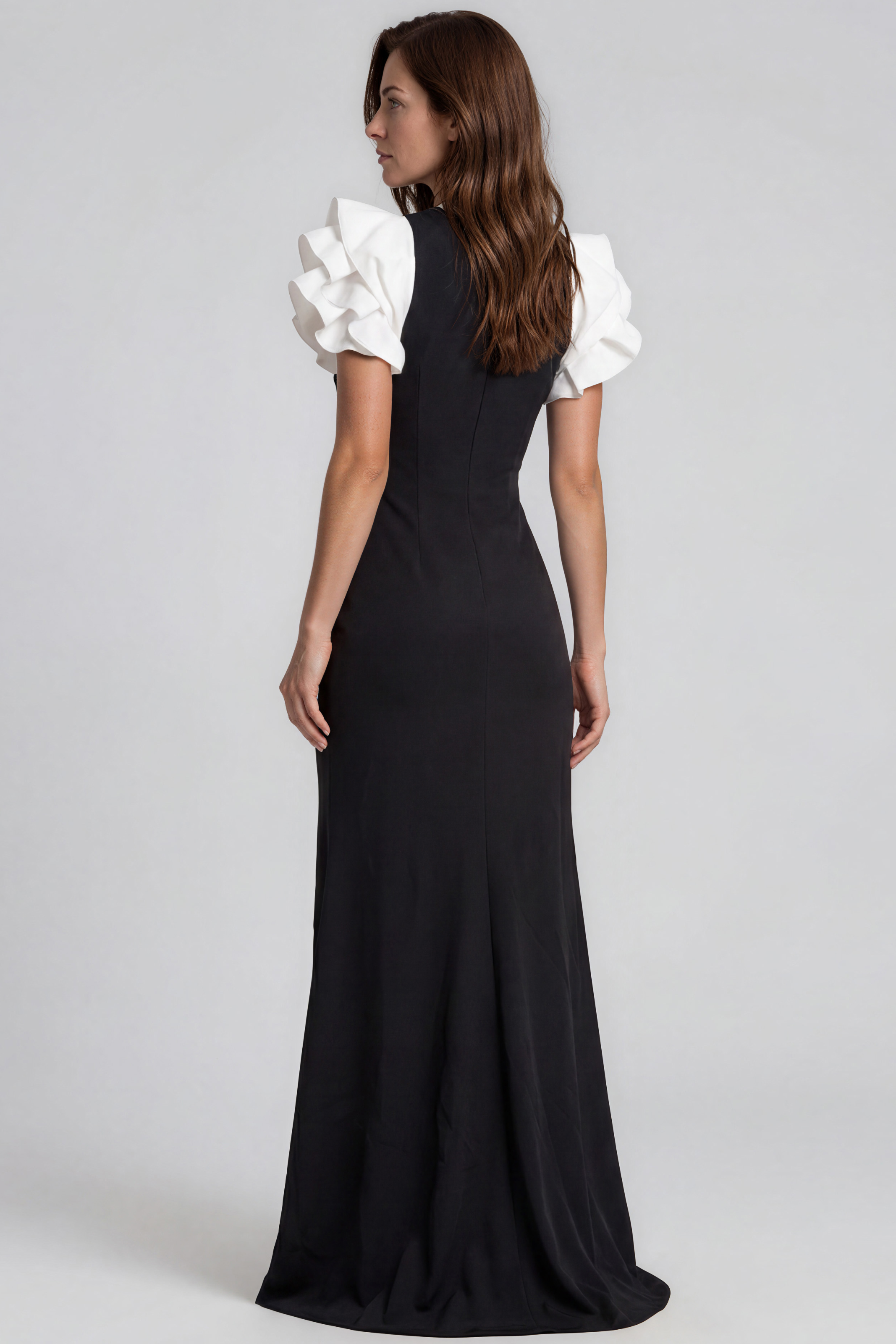 3D Floral Sleeve Fit and Flare Scuba Gown Gown Rene Ruiz Collection