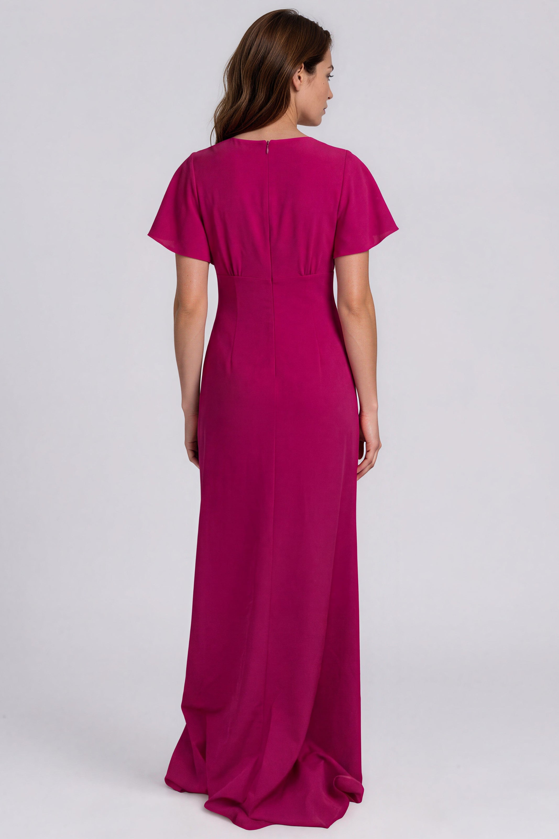 Embroidered Crepe Bateau Neck Fit and Flare Gown Gown Rene Ruiz Collection