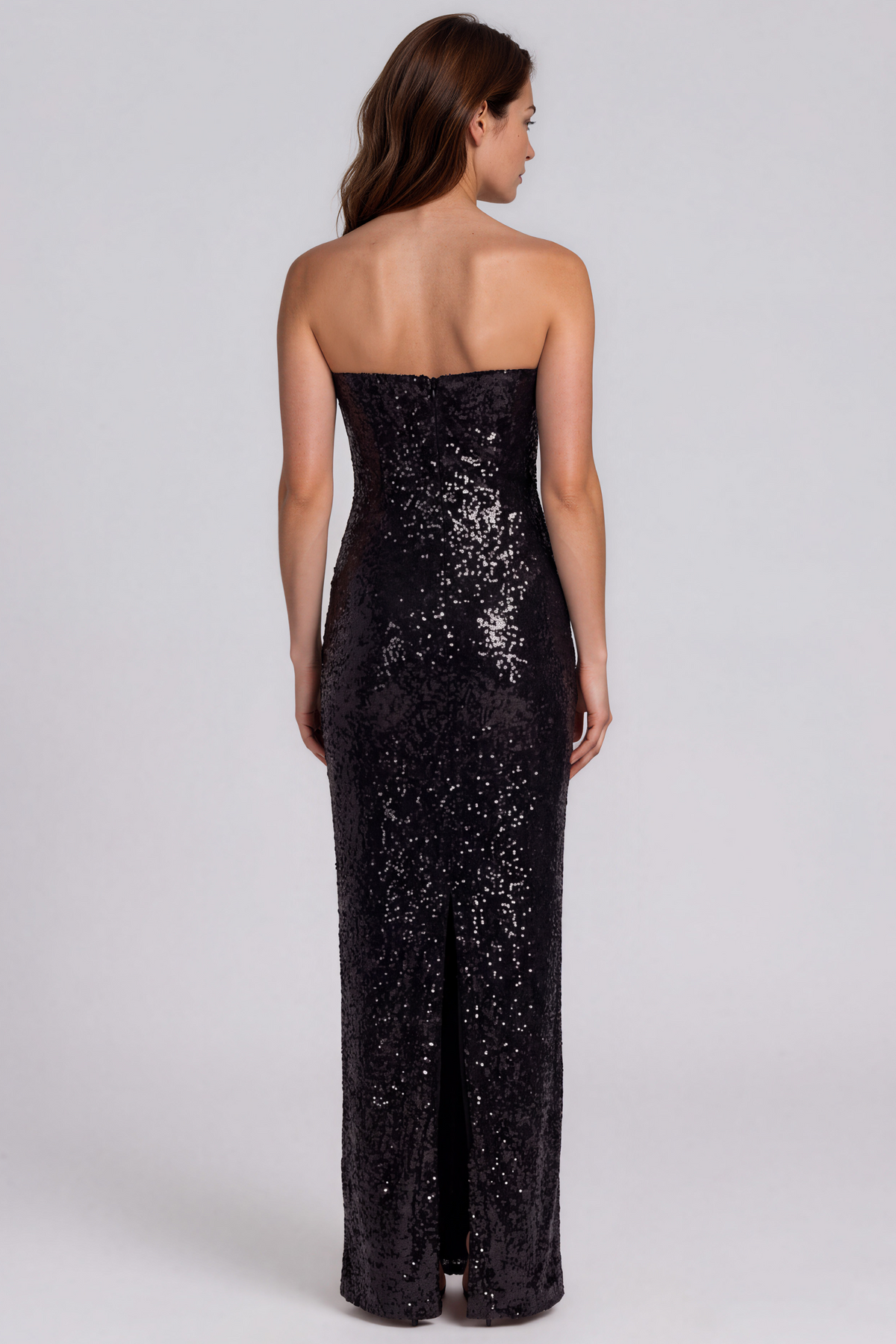 Strapless Sequin Floral Appliqué Column Gown Gown Rene Ruiz Collection