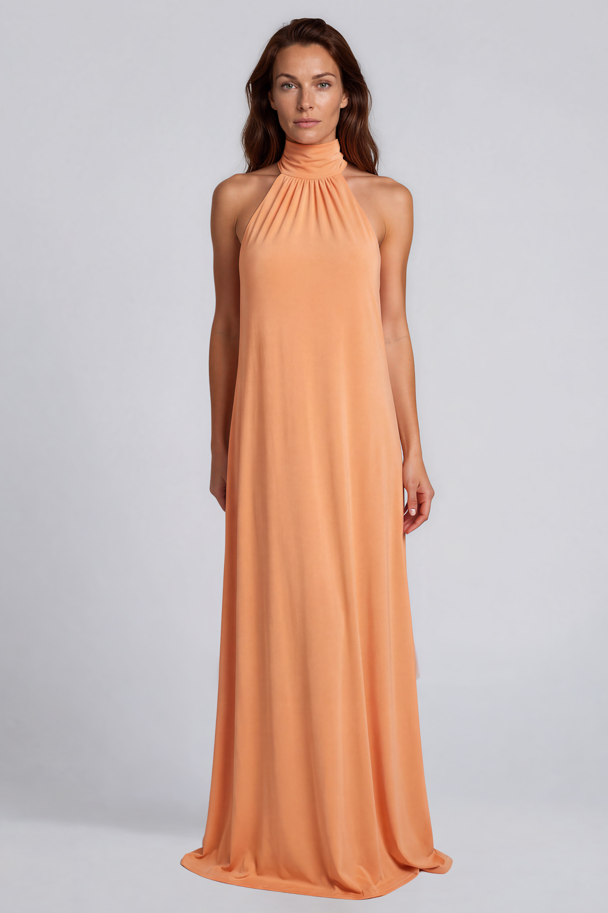 Faille Gathered Halter Column Gown Gown Rene Ruiz Collection