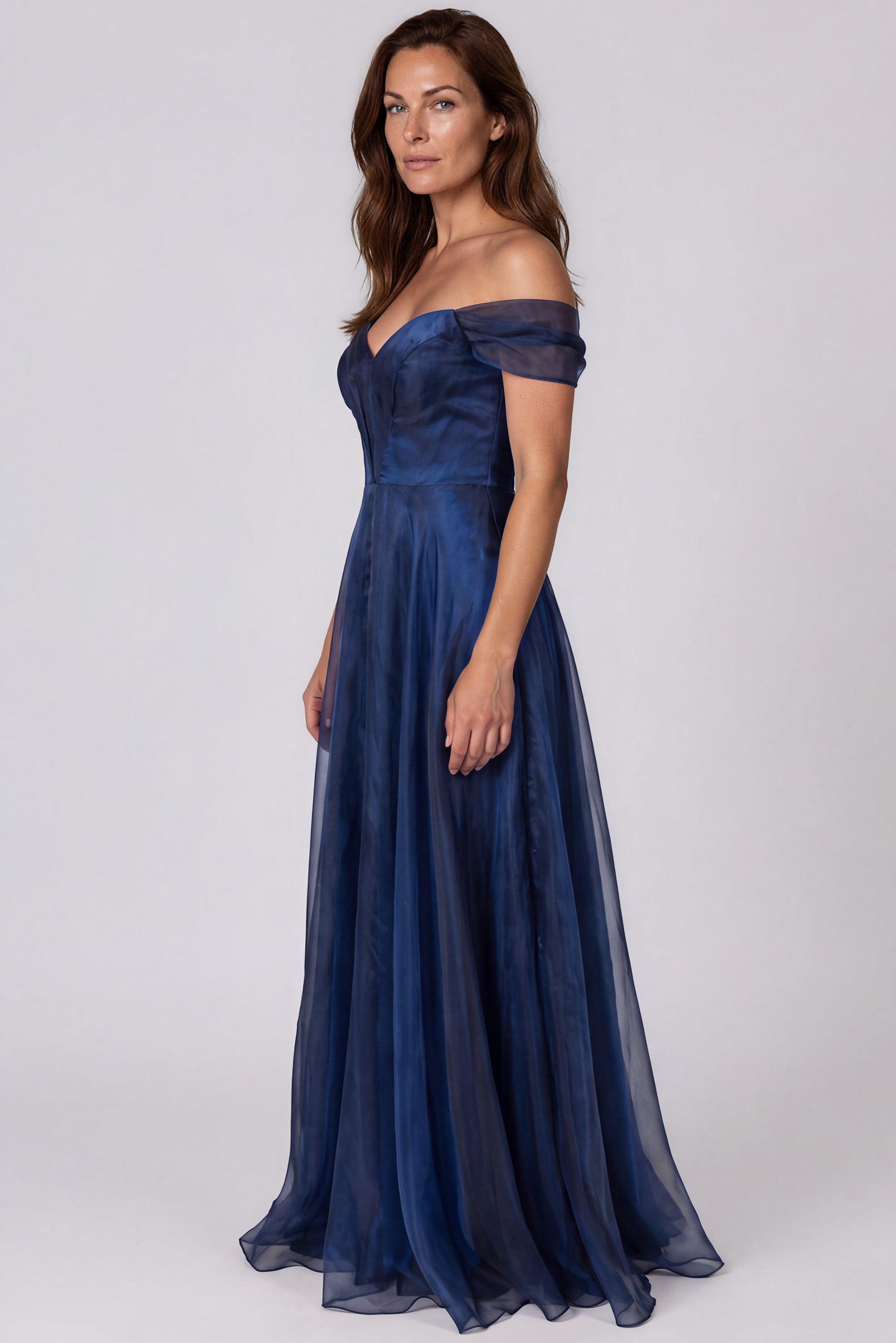 Wrap Sleeve Off The Shoulder Organza Gown Gown Rene Ruiz Collection