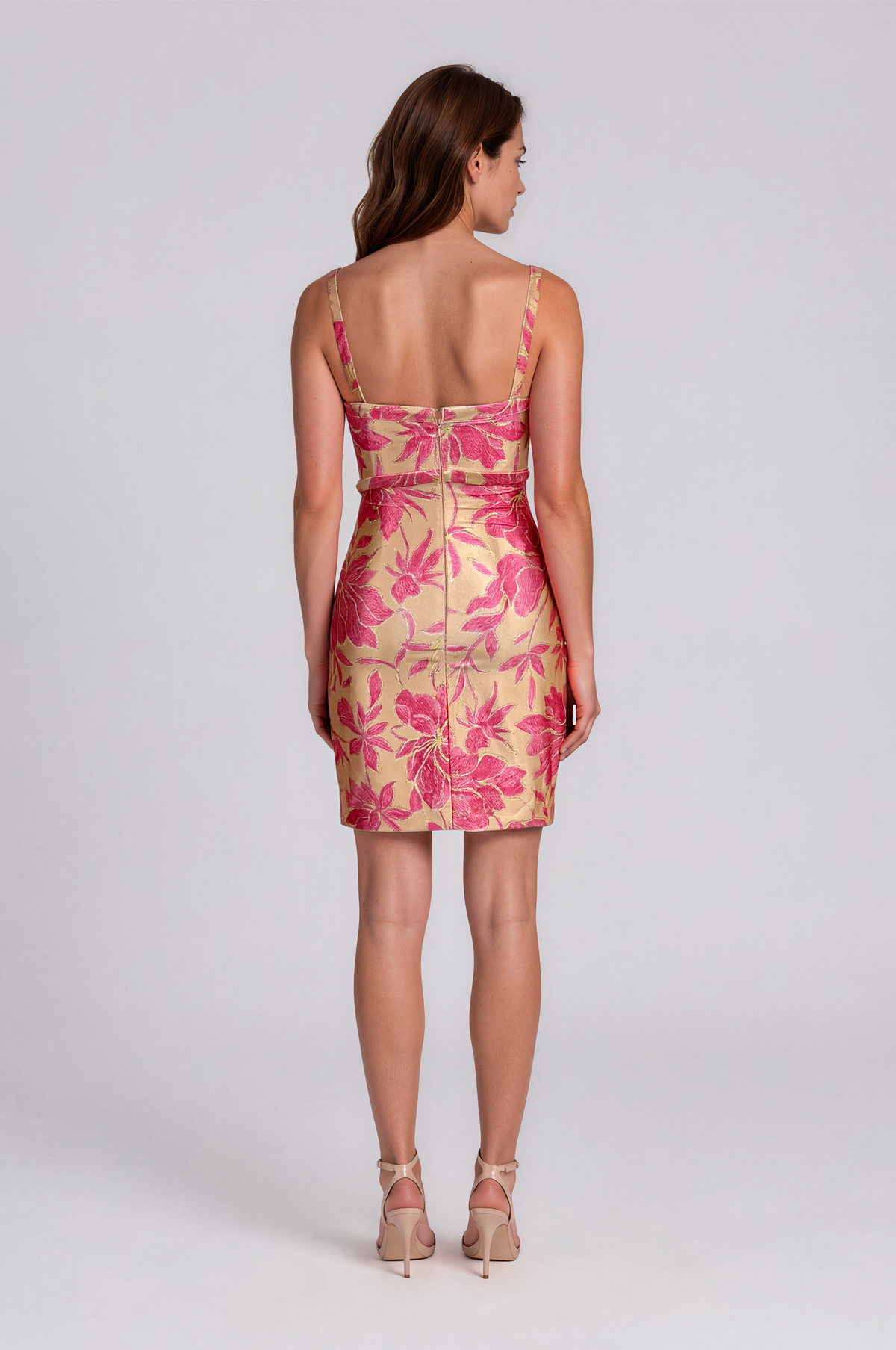 Sleeveless Square Neck Floral Sheath Cocktail