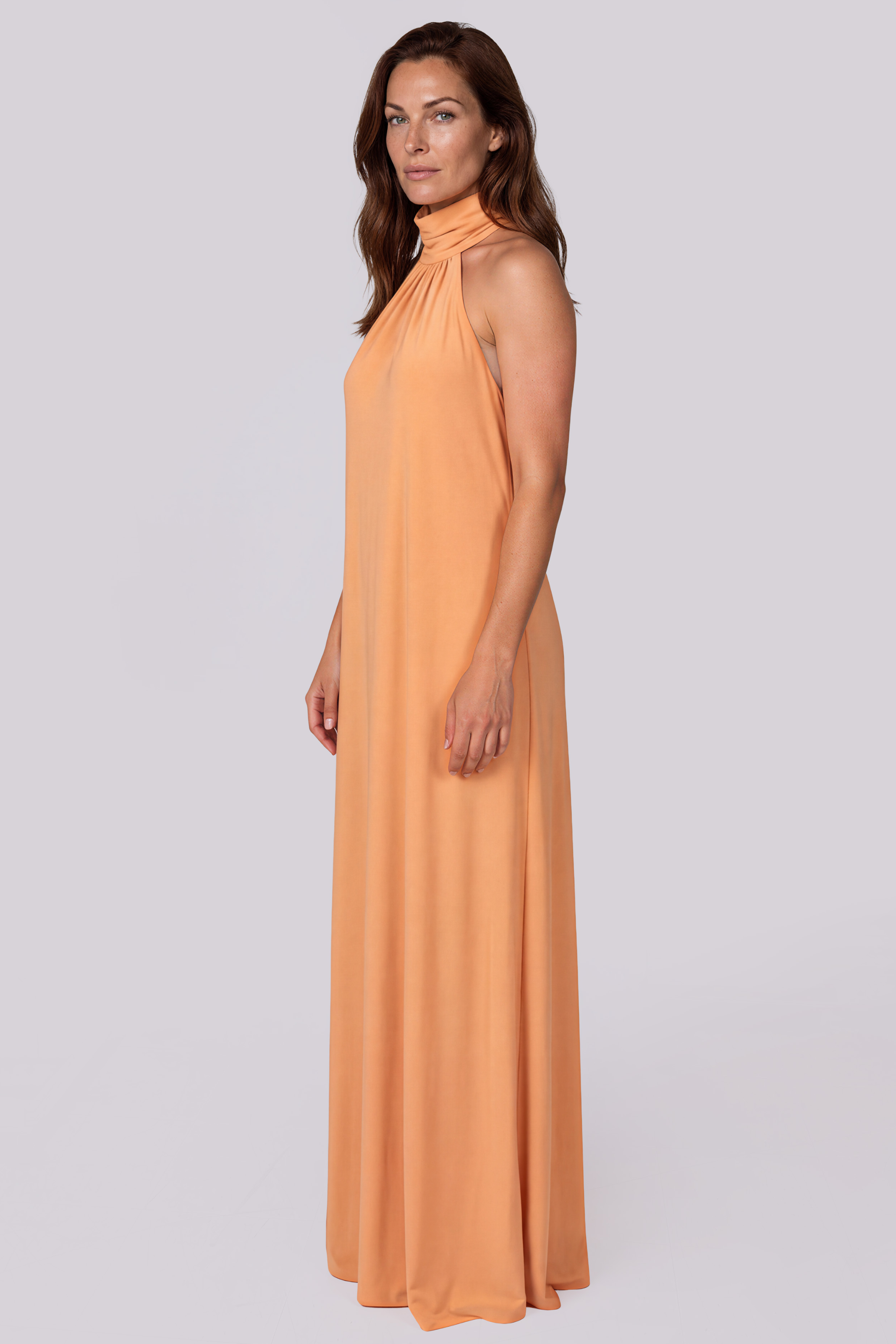 Faille Gathered Halter Column Gown Gown Rene Ruiz Collection