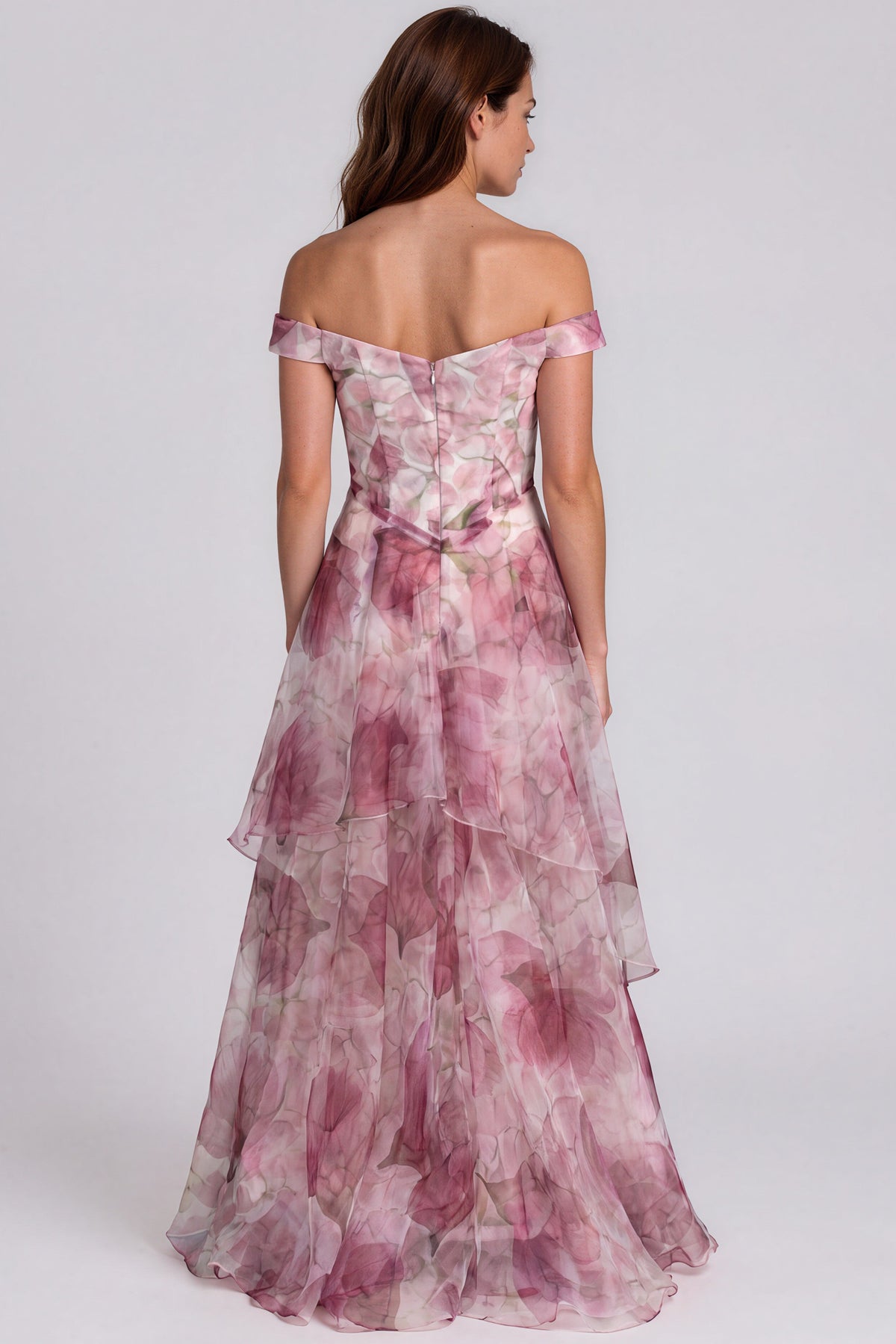 Off The Shoulder Printed Organza A-Line Gown Gown Rene Ruiz Collection