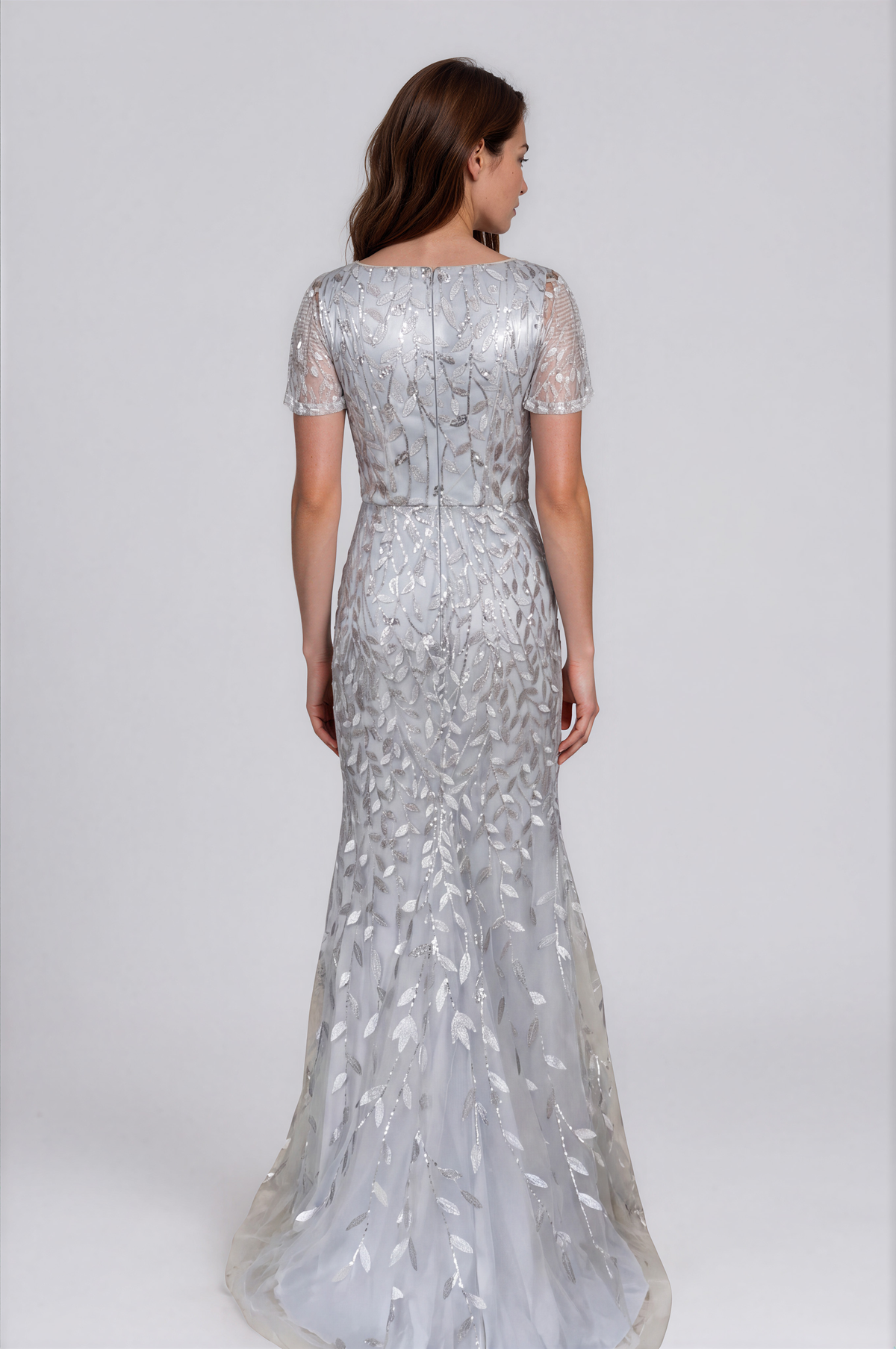 V-Neck Flutter Sleeves Sequin Embroidered Fit And Flare Gown Gown Rene Ruiz Collection