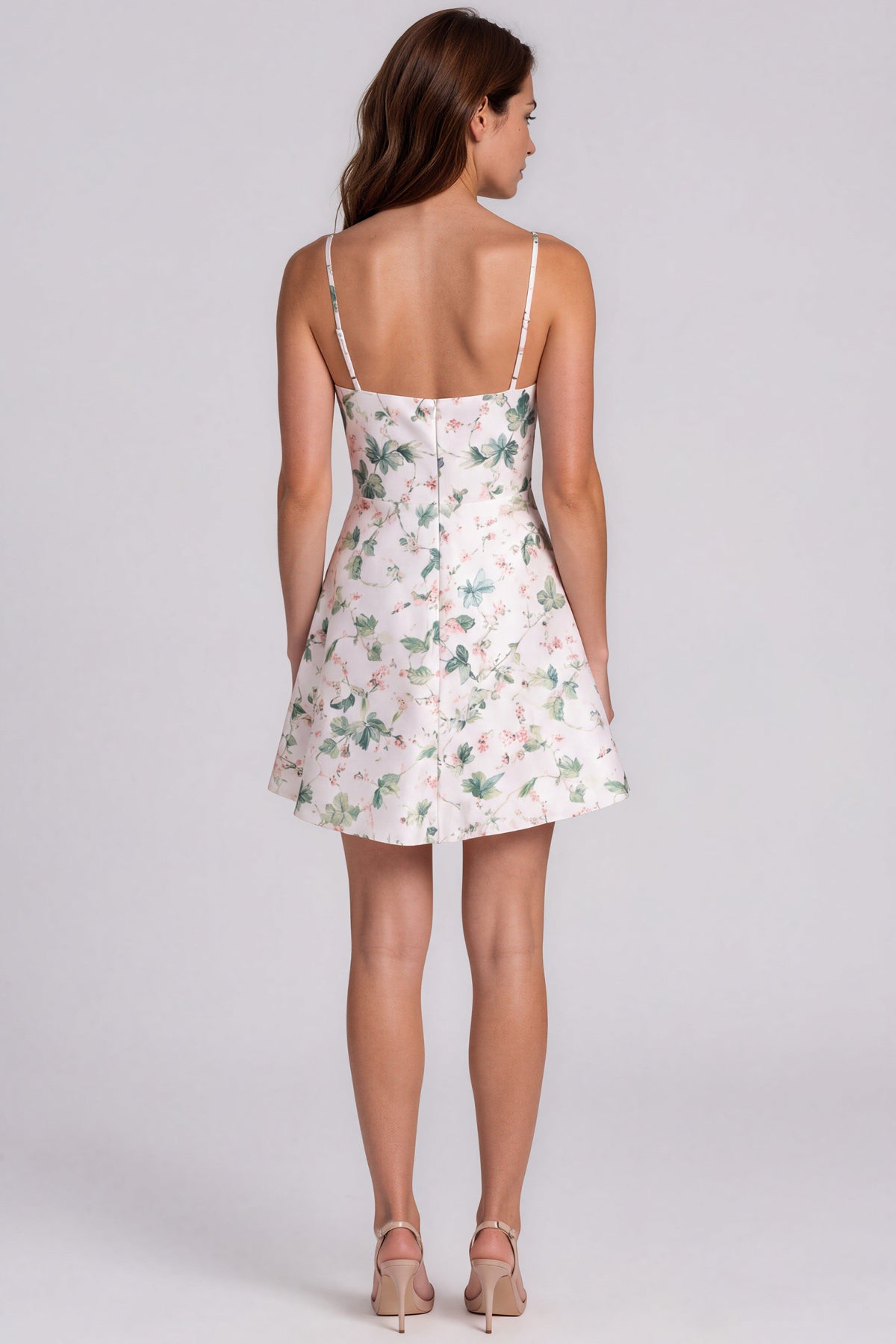 Spaghetti Strap Floral Printed Mikado A-Line Cocktail Cocktail Rene Ruiz Collection