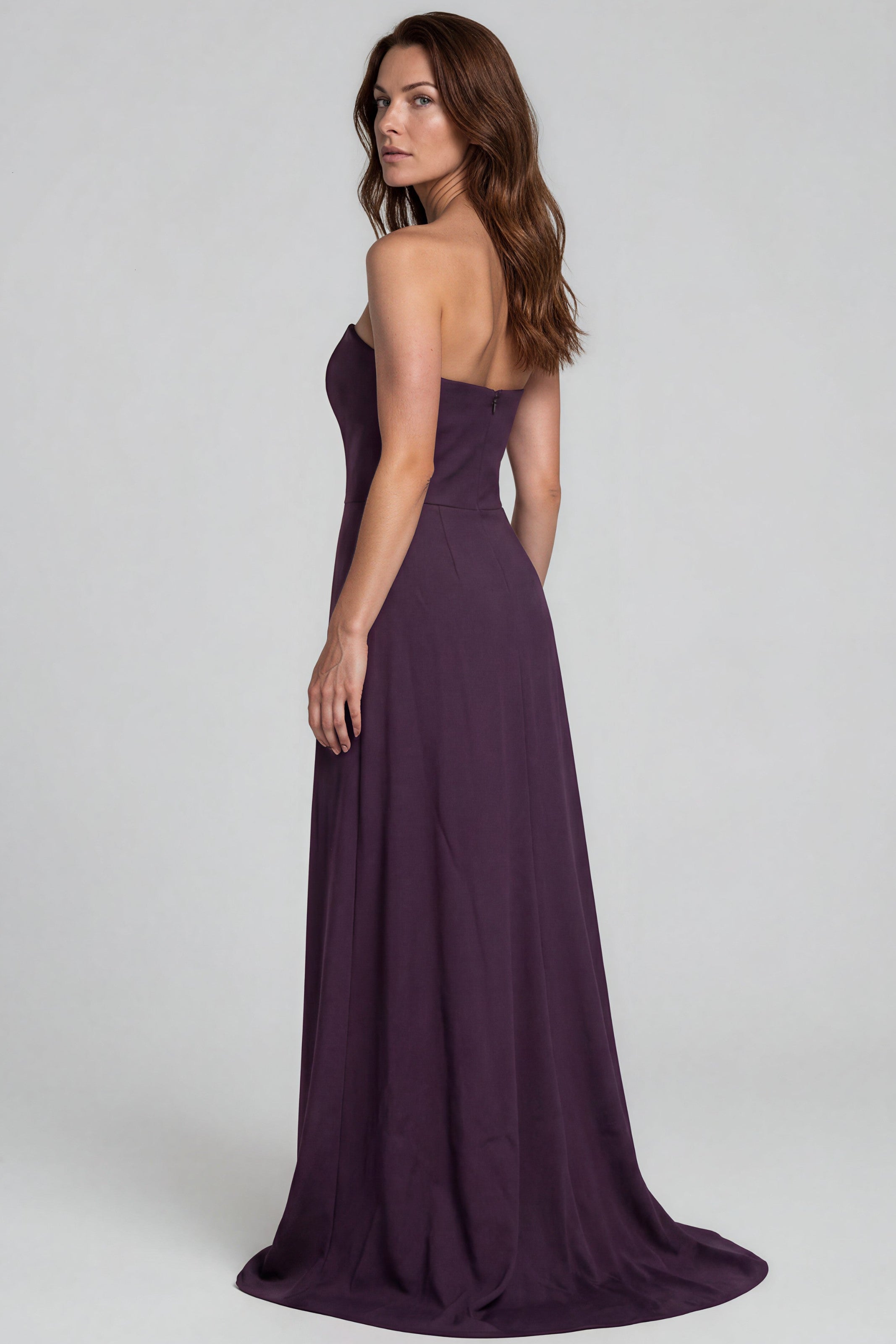 Strapless Floral Appliqué Printed Crepe Column Gown Gown Rene Ruiz Collection