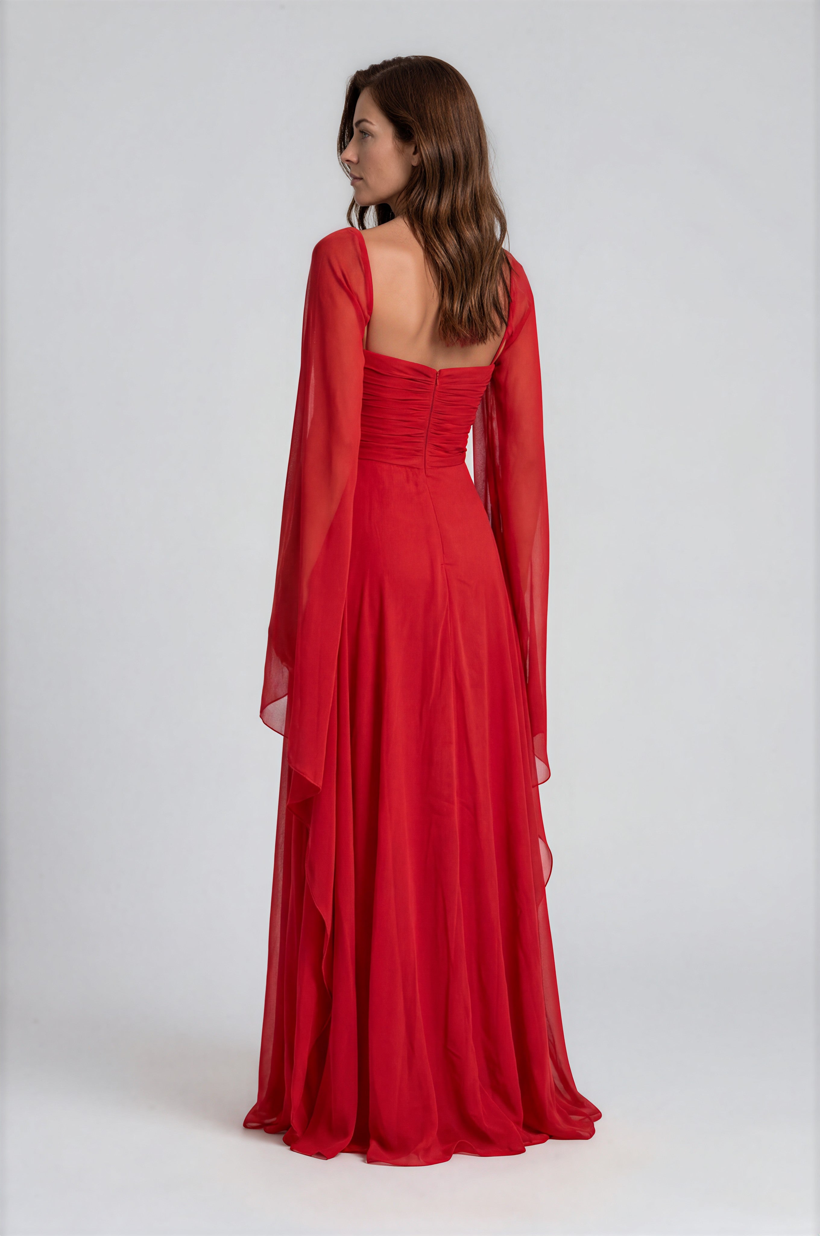 Cape Sleeves Sweetheart Chiffon A-Line Gown Gown Rene Ruiz Collection