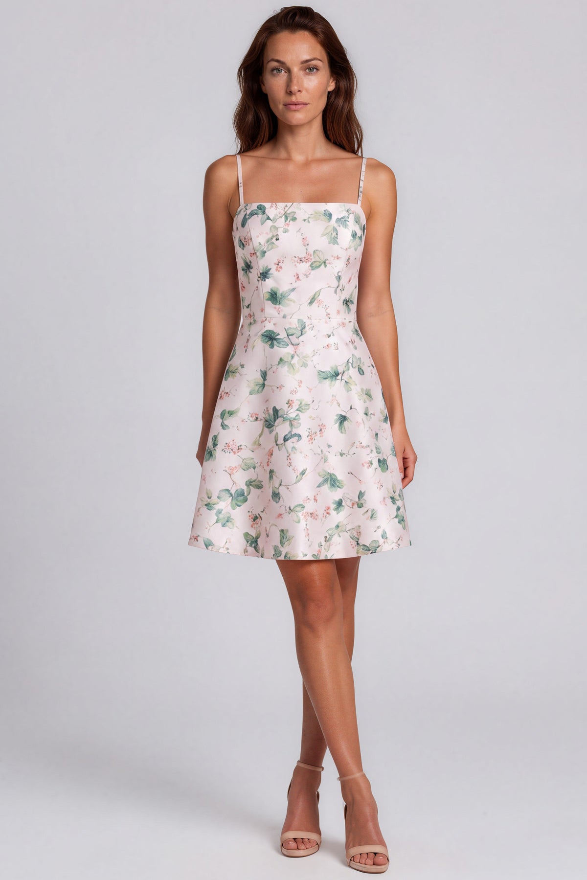 Spaghetti Strap Floral Printed Mikado A-Line Cocktail Cocktail Rene Ruiz Collection