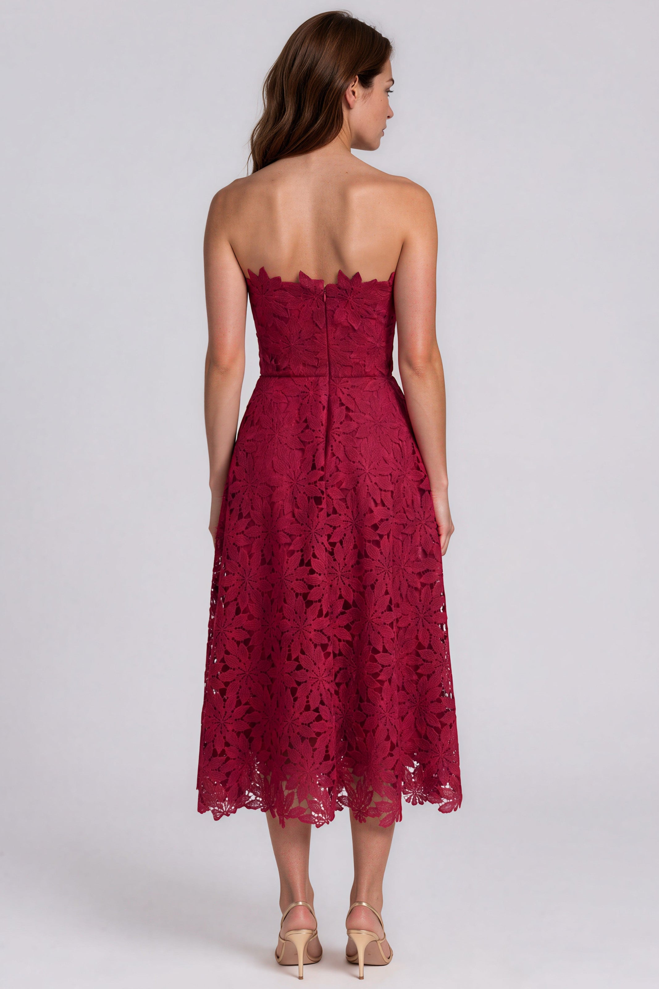 Strapless Floral Lace A-Line Cocktail Dress with 3D Floral Appliqués Cocktail Rene Ruiz Collection
