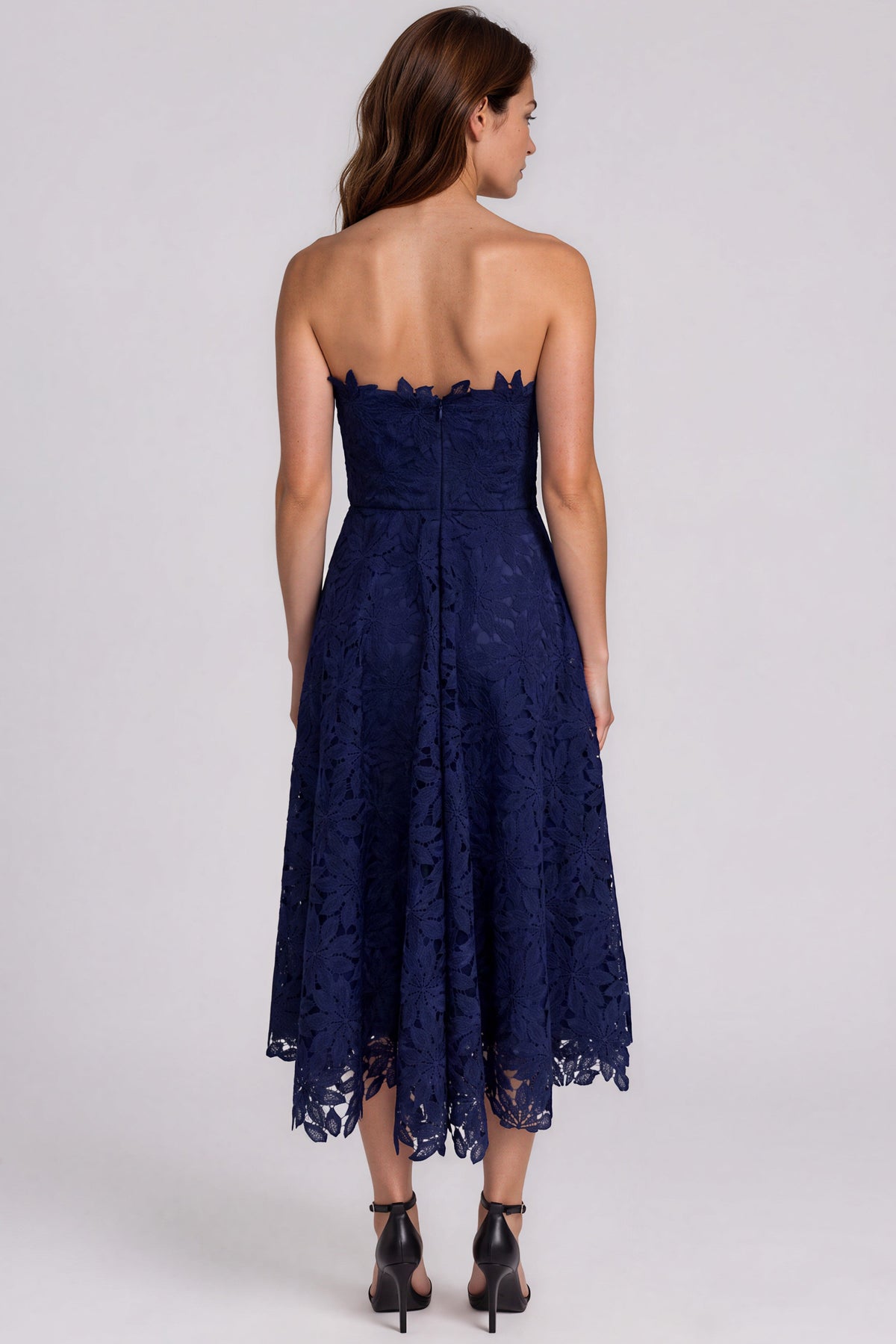 Strapless Floral Lace A-Line Cocktail Dress with 3D Floral Appliqués Cocktail Rene Ruiz Collection