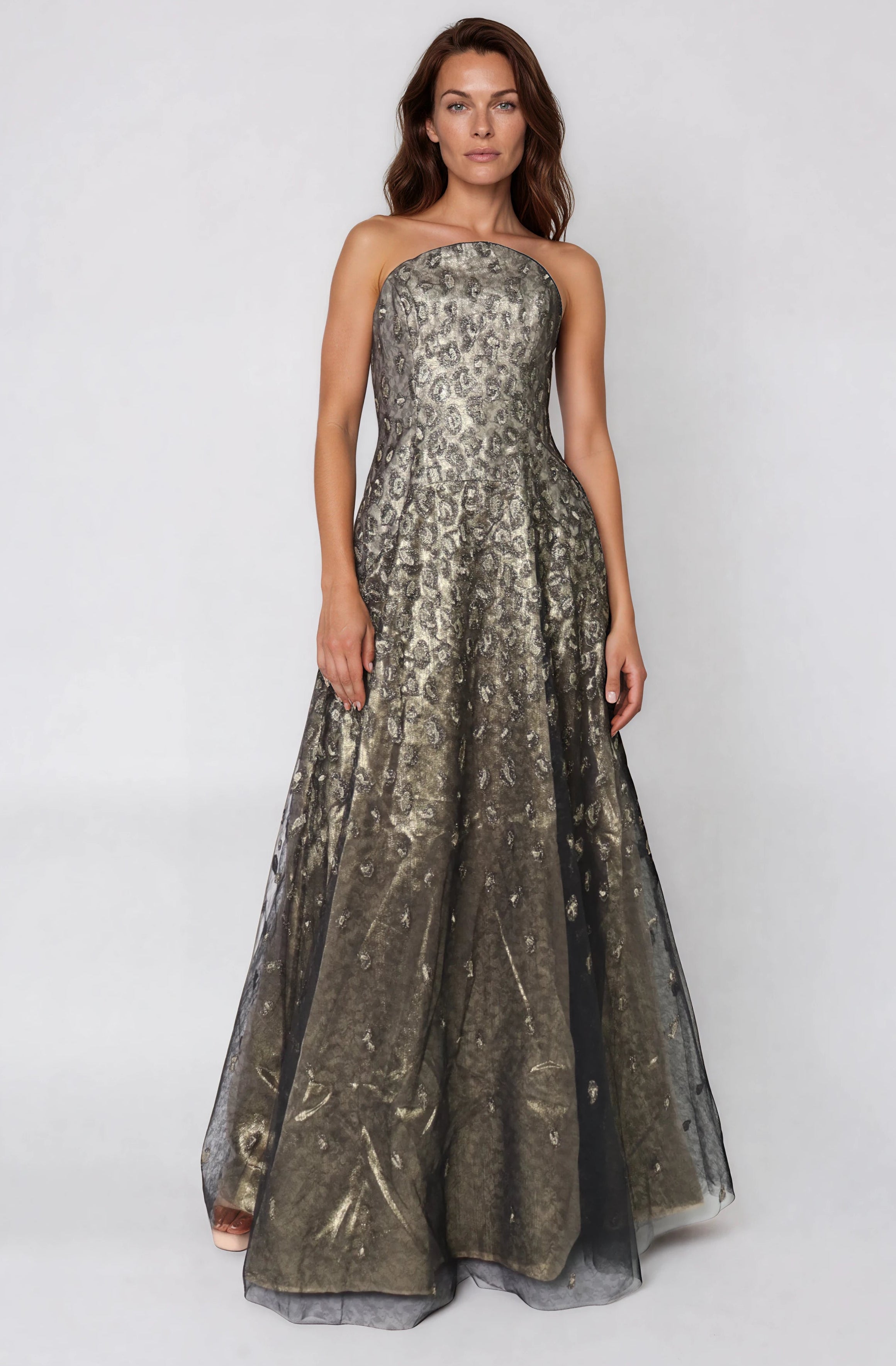 Floral Embroidered Strapless A-Line Gown Gown Rene Ruiz Collection