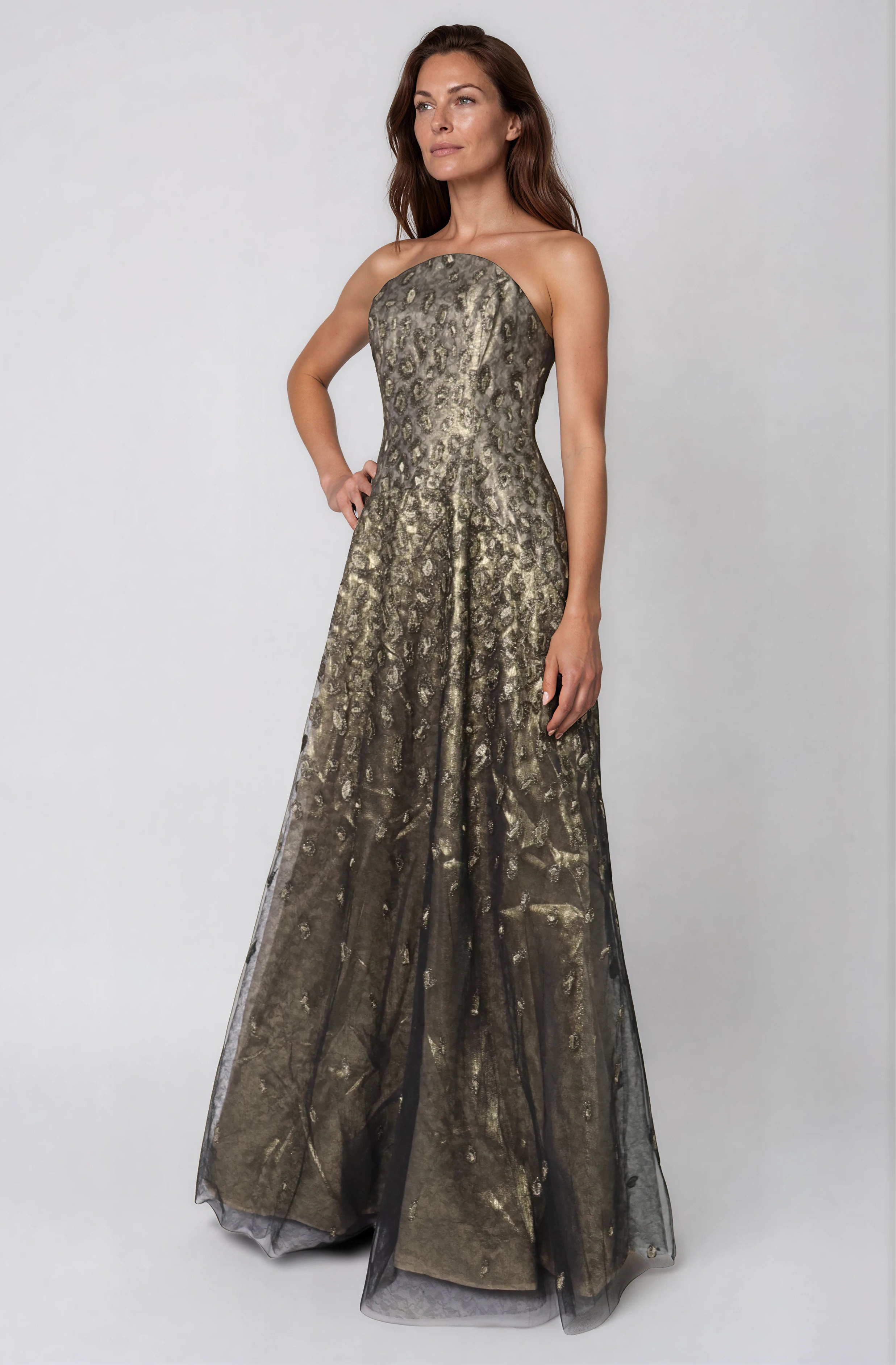 Floral Embroidered Strapless A-Line Gown Gown Rene Ruiz Collection