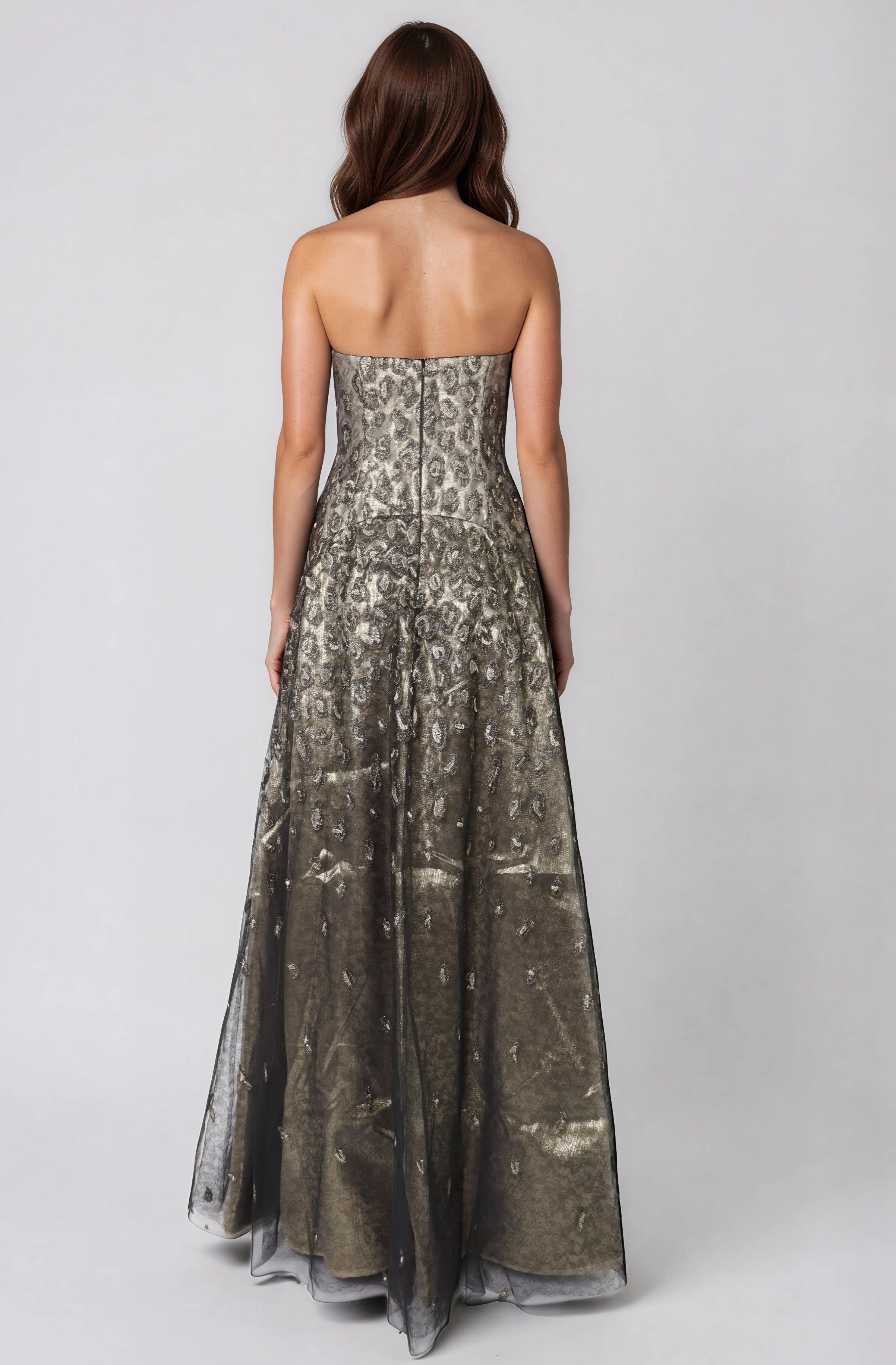 Floral Embroidered Strapless A-Line Gown Gown Rene Ruiz Collection