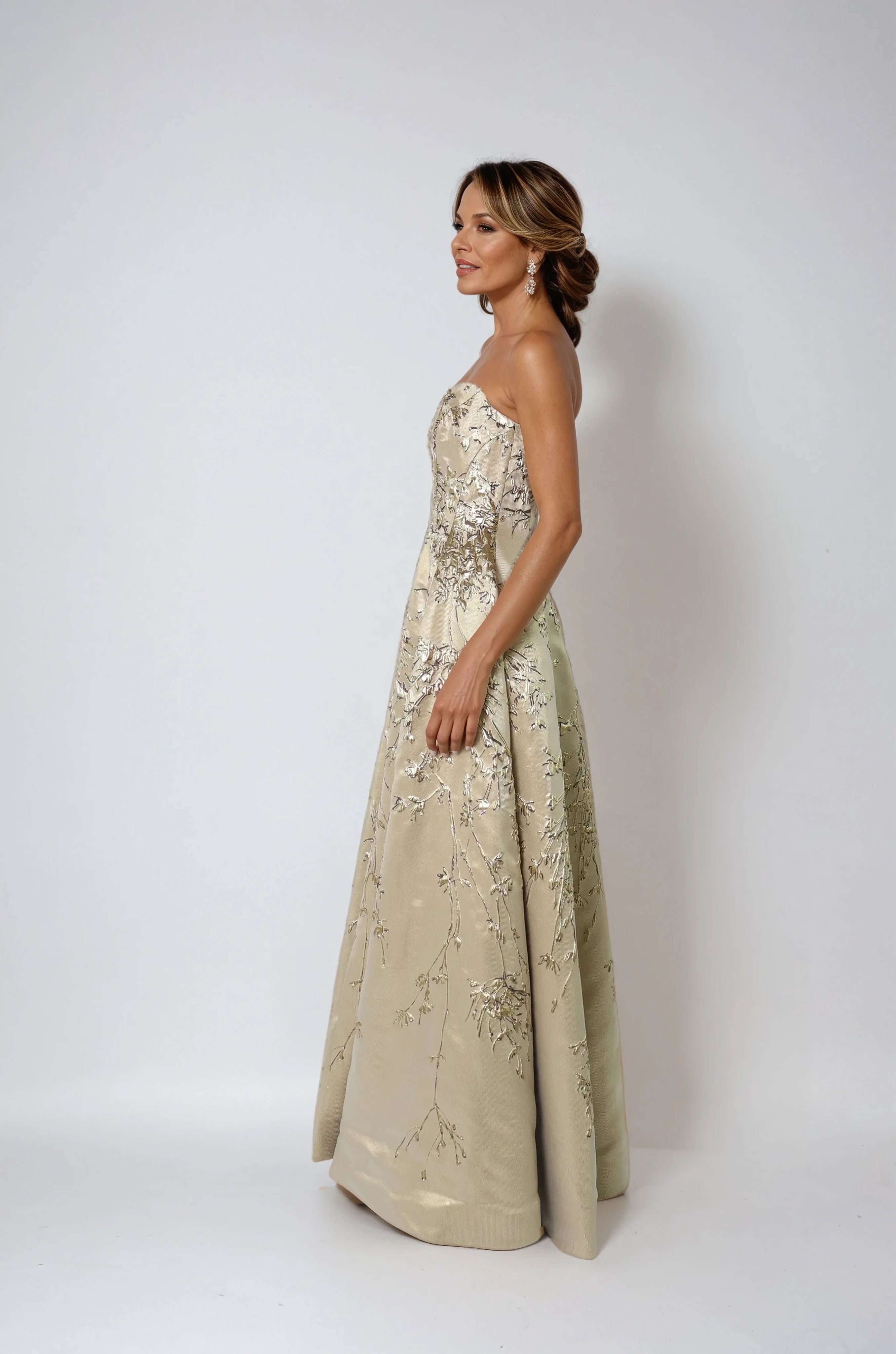 Sweetheart A-Line Brocade Gown With Slit Gown Rene Ruiz Collection