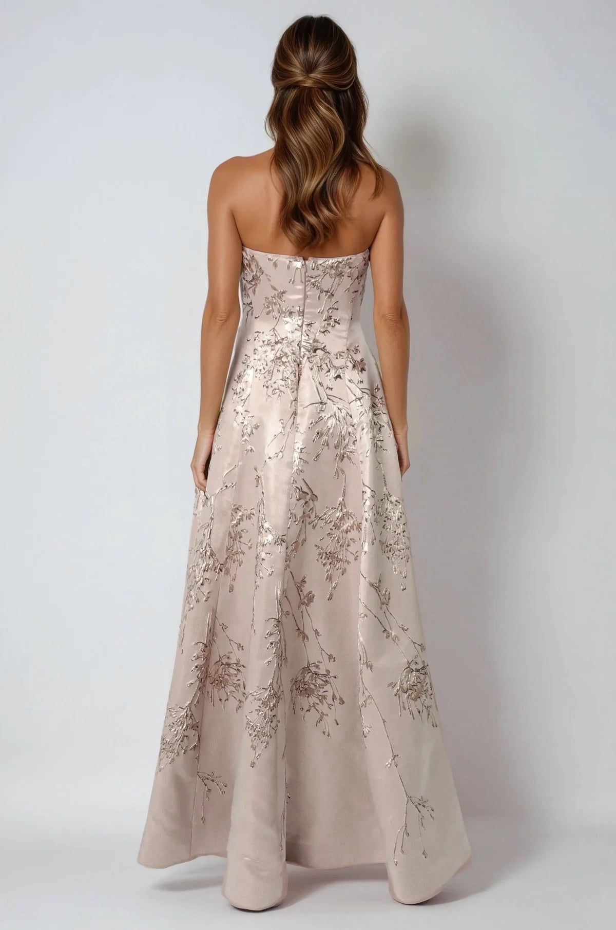 Sweetheart A-Line Brocade Gown With Slit Gown Rene Ruiz Collection