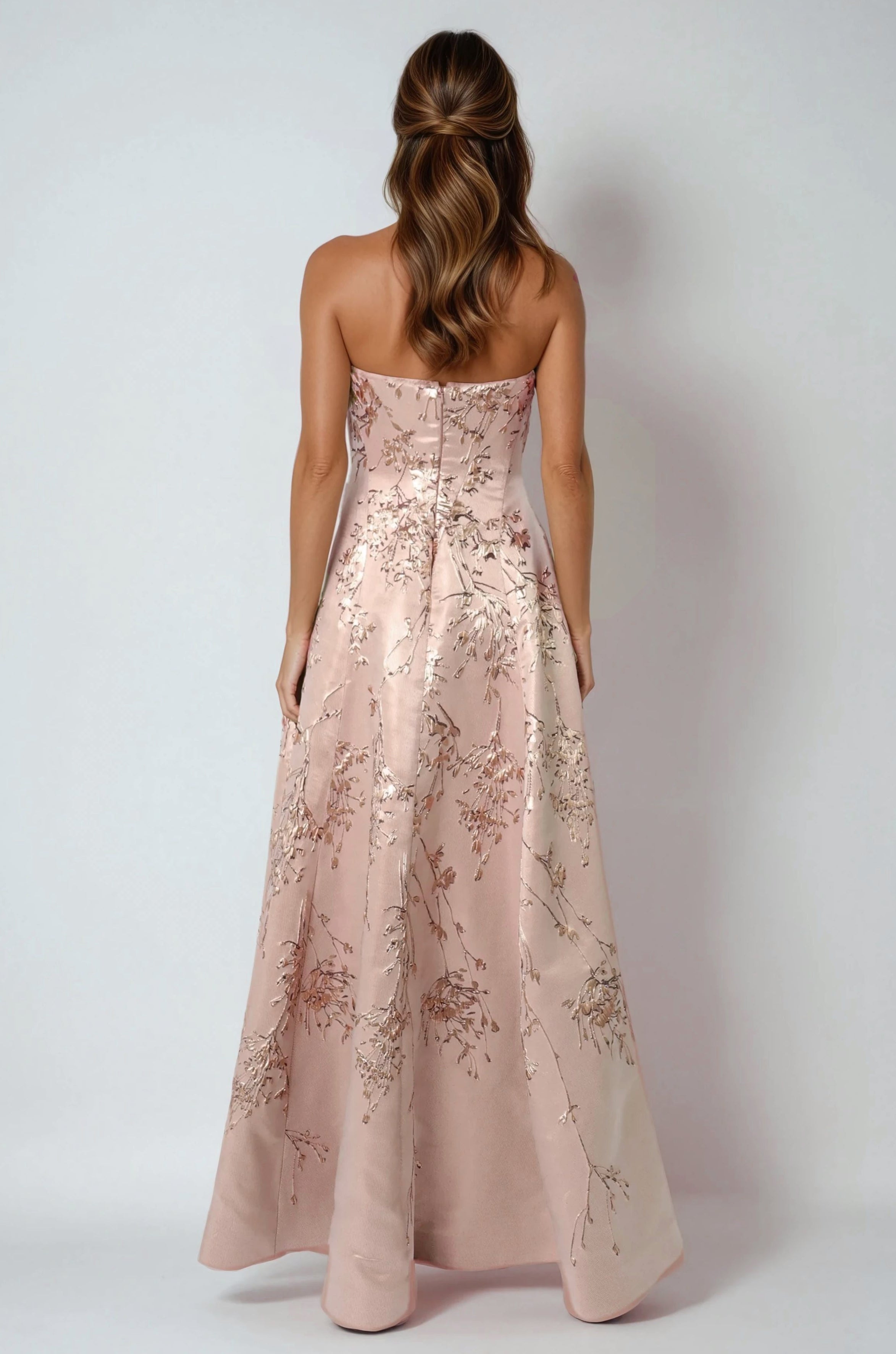 Sweetheart A-Line Brocade Gown With Slit Gown Rene Ruiz Collection