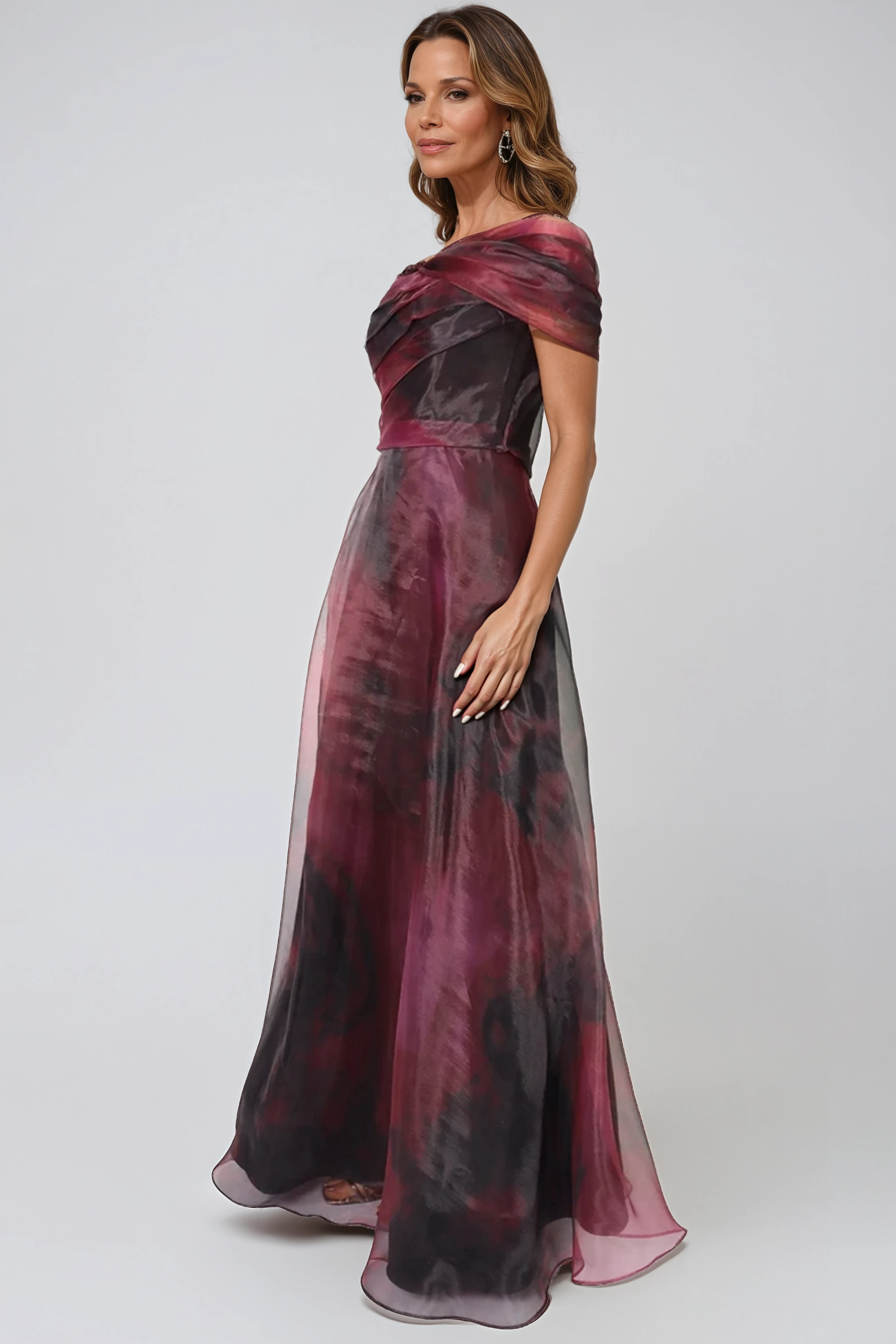 Twisted Off-The-Shoulder Organza Gown Gown Rene Ruiz Collection