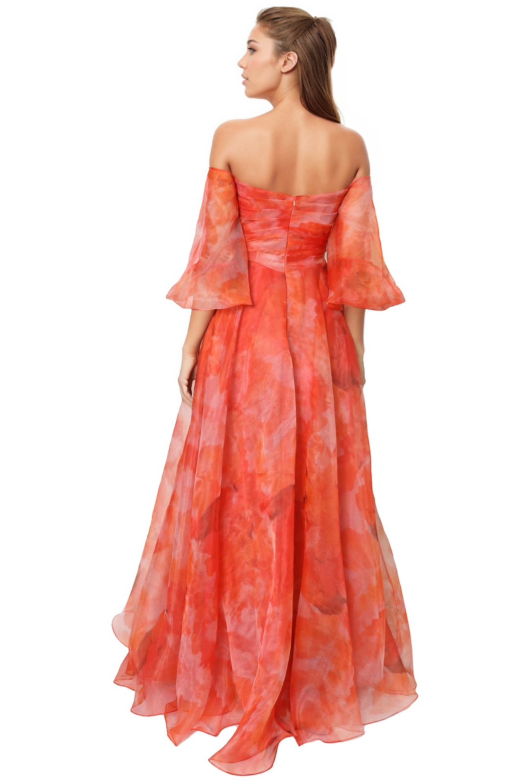 3/4 Puff Sleeve Organza Gown Gown Rene Ruiz Collection