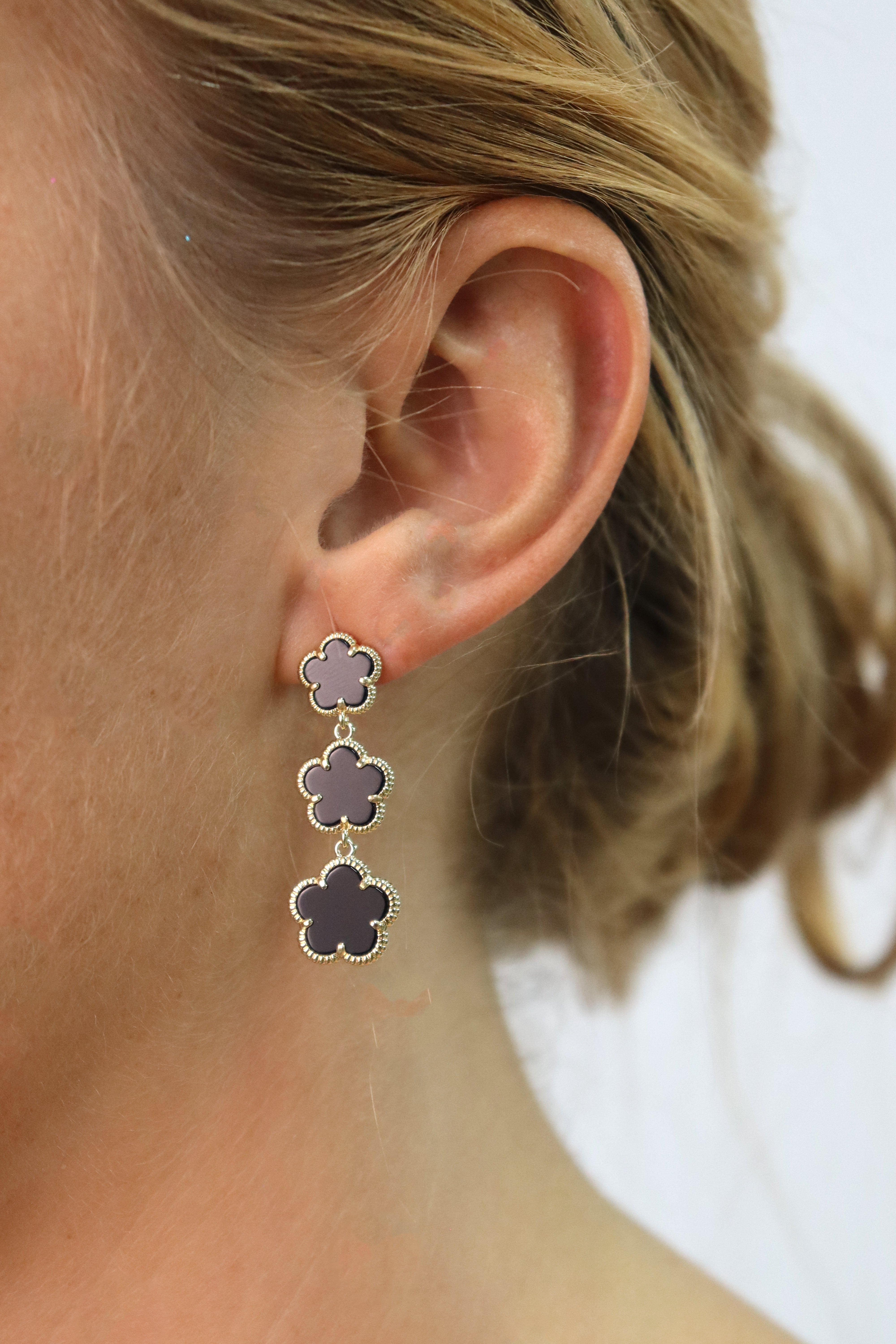 Three Flower Jade Green Drop Earrings Accessory Rene Ruiz Collection
