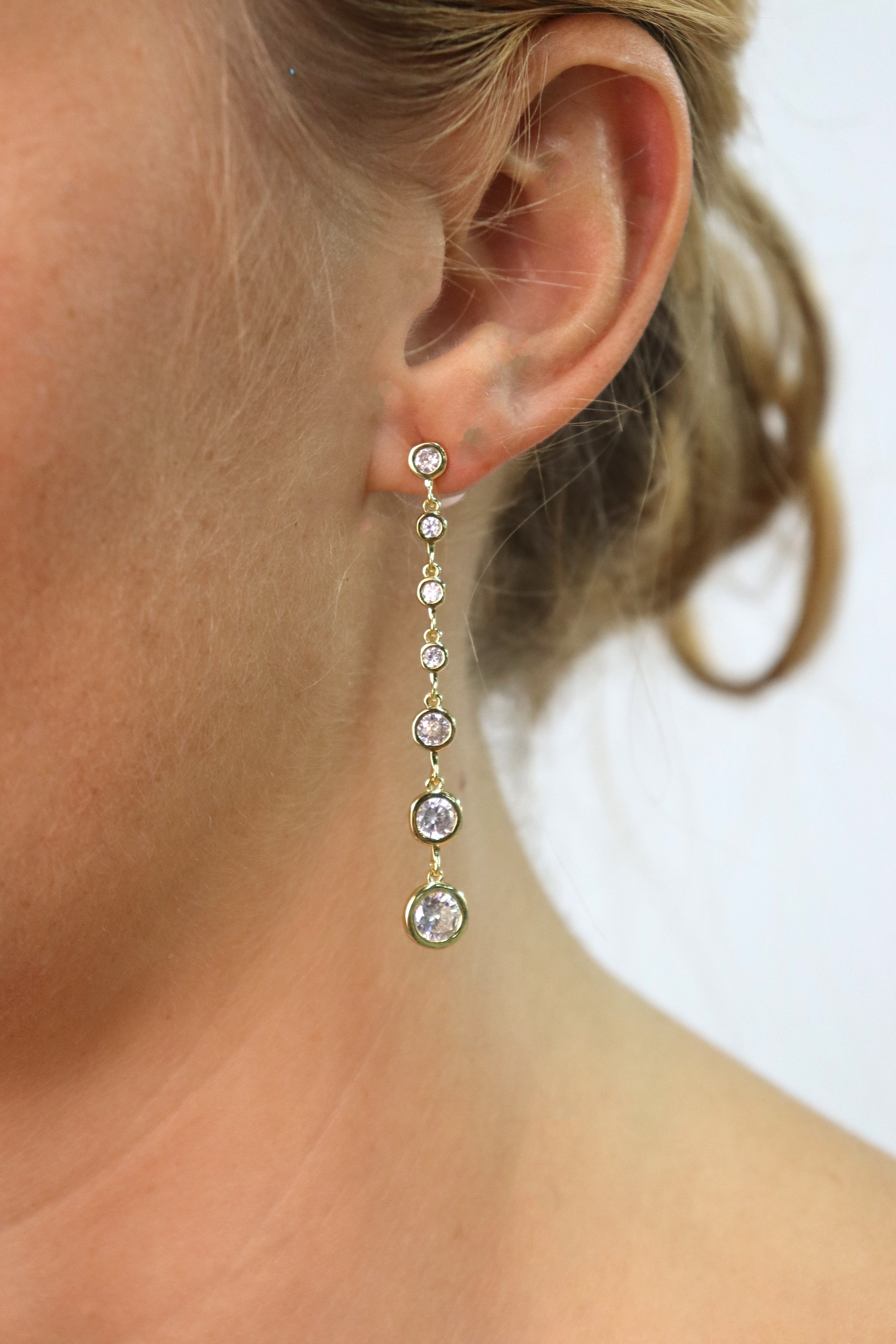Long Round Gold Plated Drop Earrings Accessory Rene Ruiz Collection