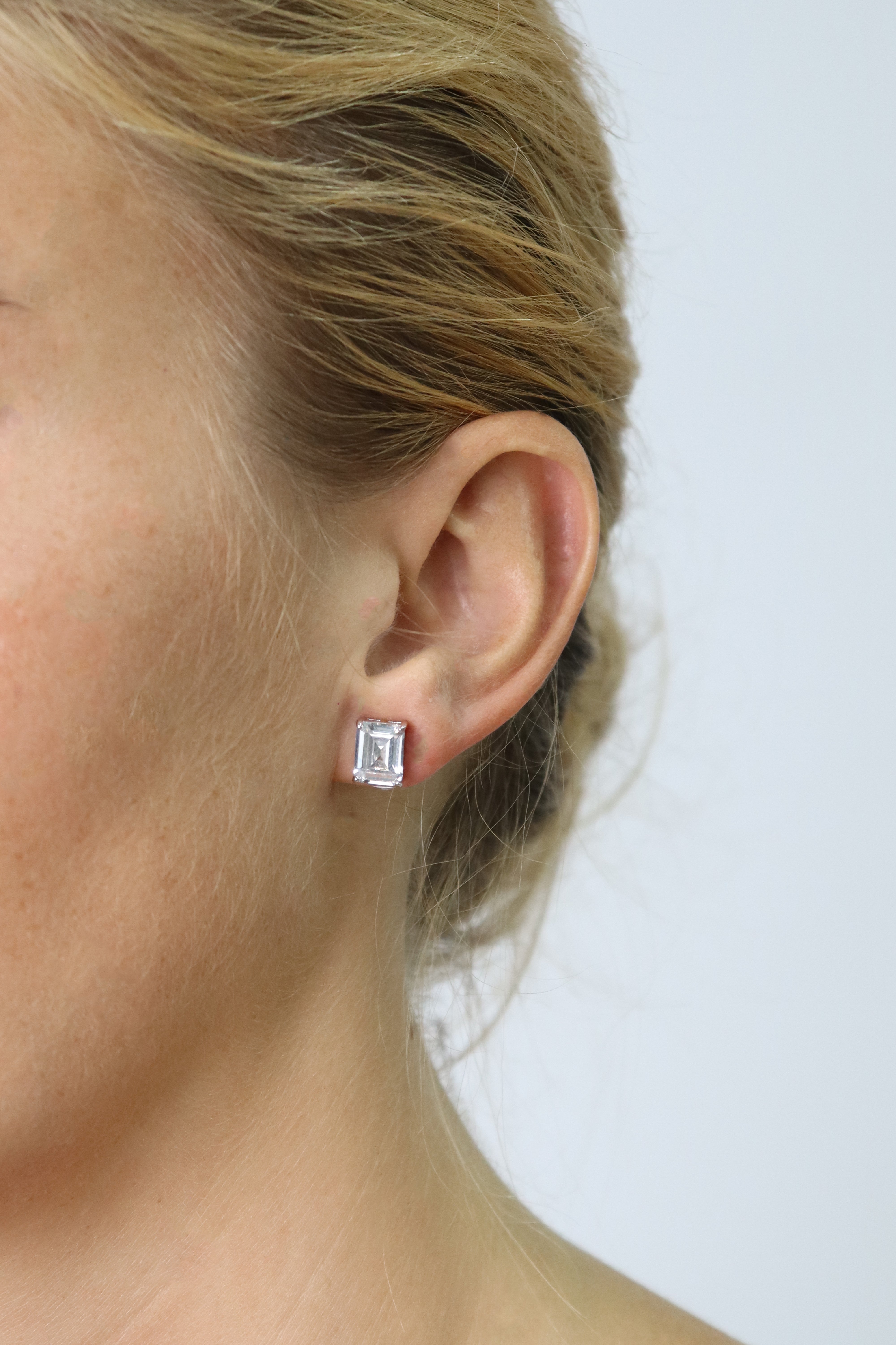 Princess Cut Silver Stud Earrings Accessory Rene Ruiz Collection