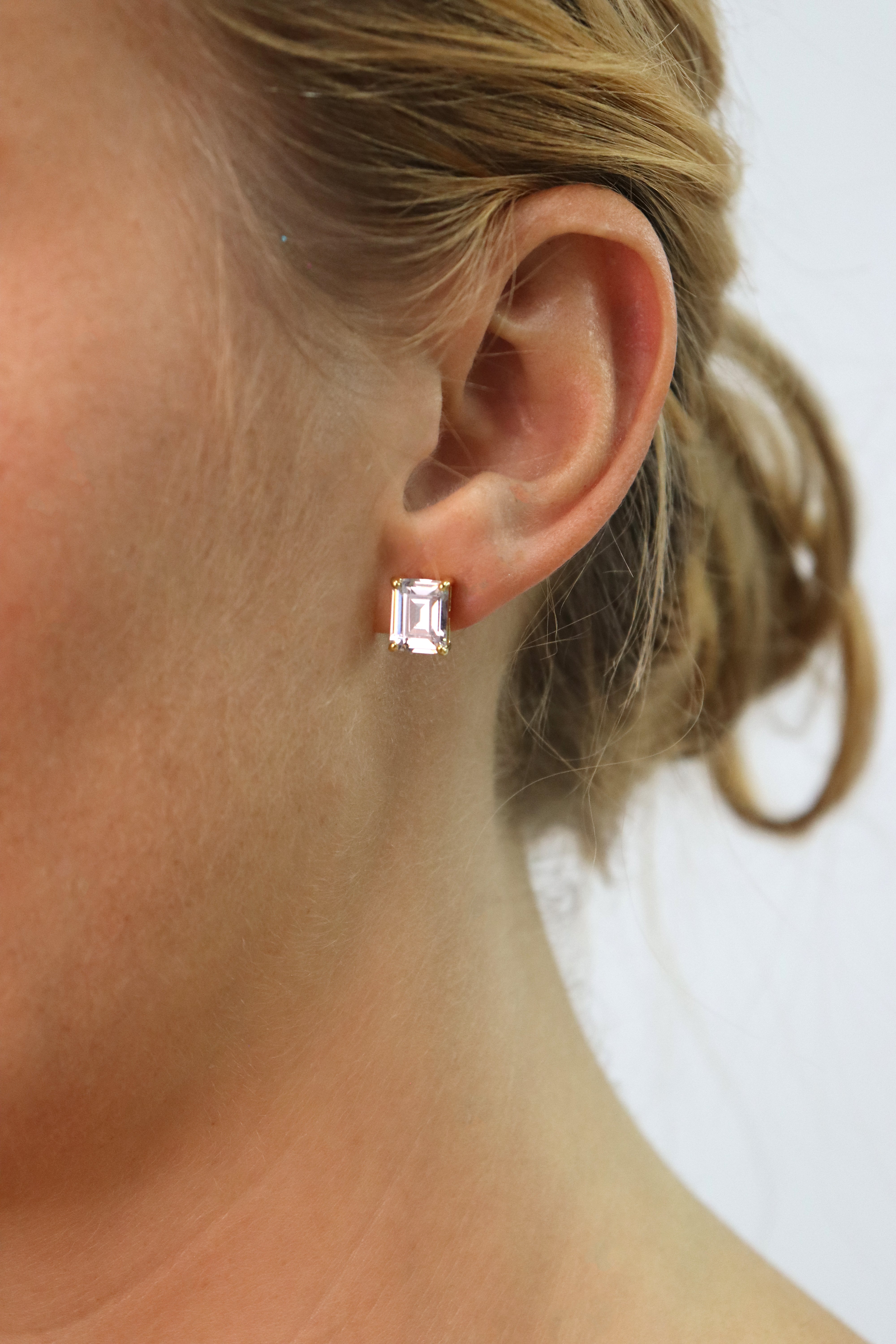 Princess Cut Gold Stud Earrings Accessory Rene Ruiz Collection