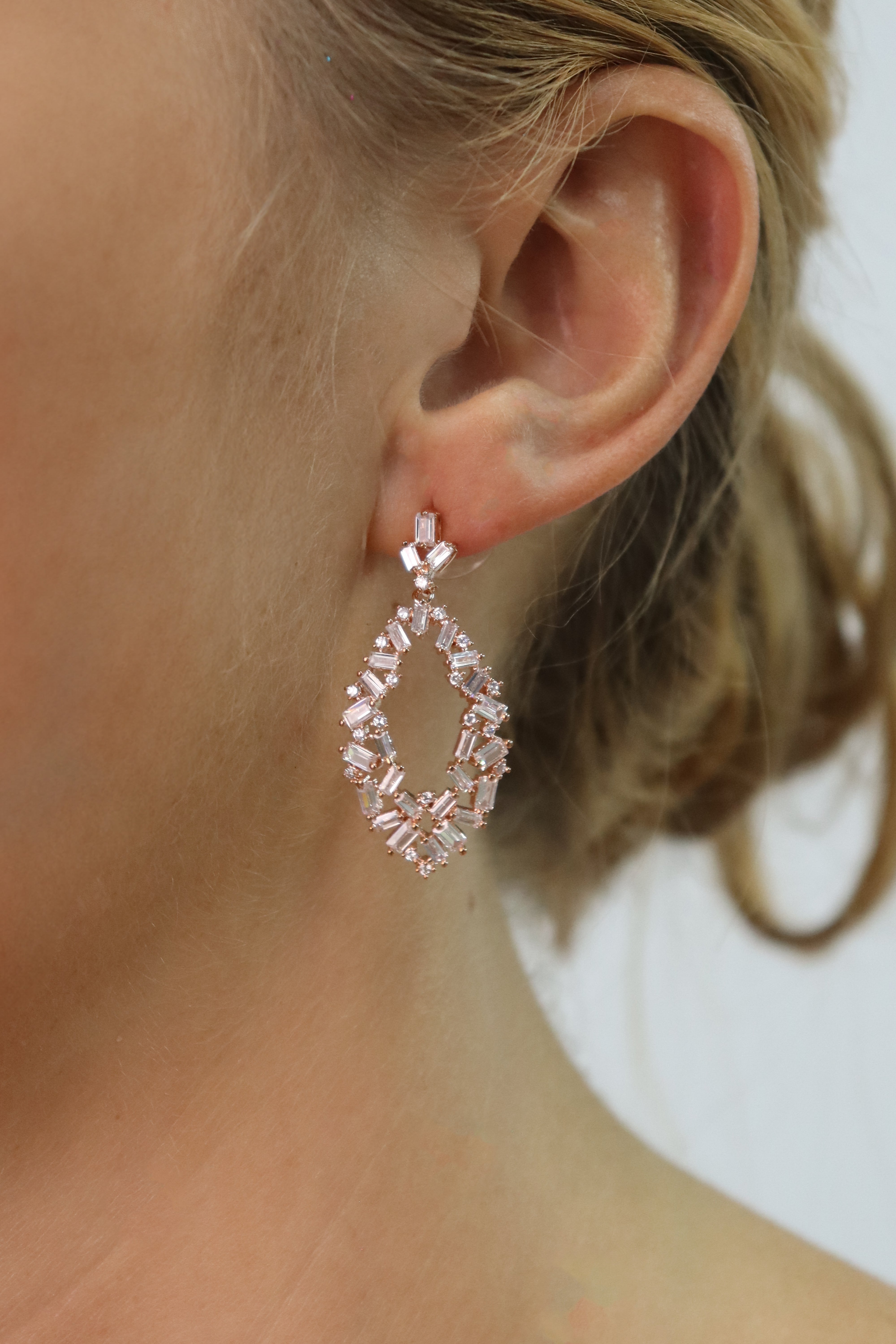 Rose Gold Cluster Crystal Dangling Earrings Accessory Rene Ruiz Collection
