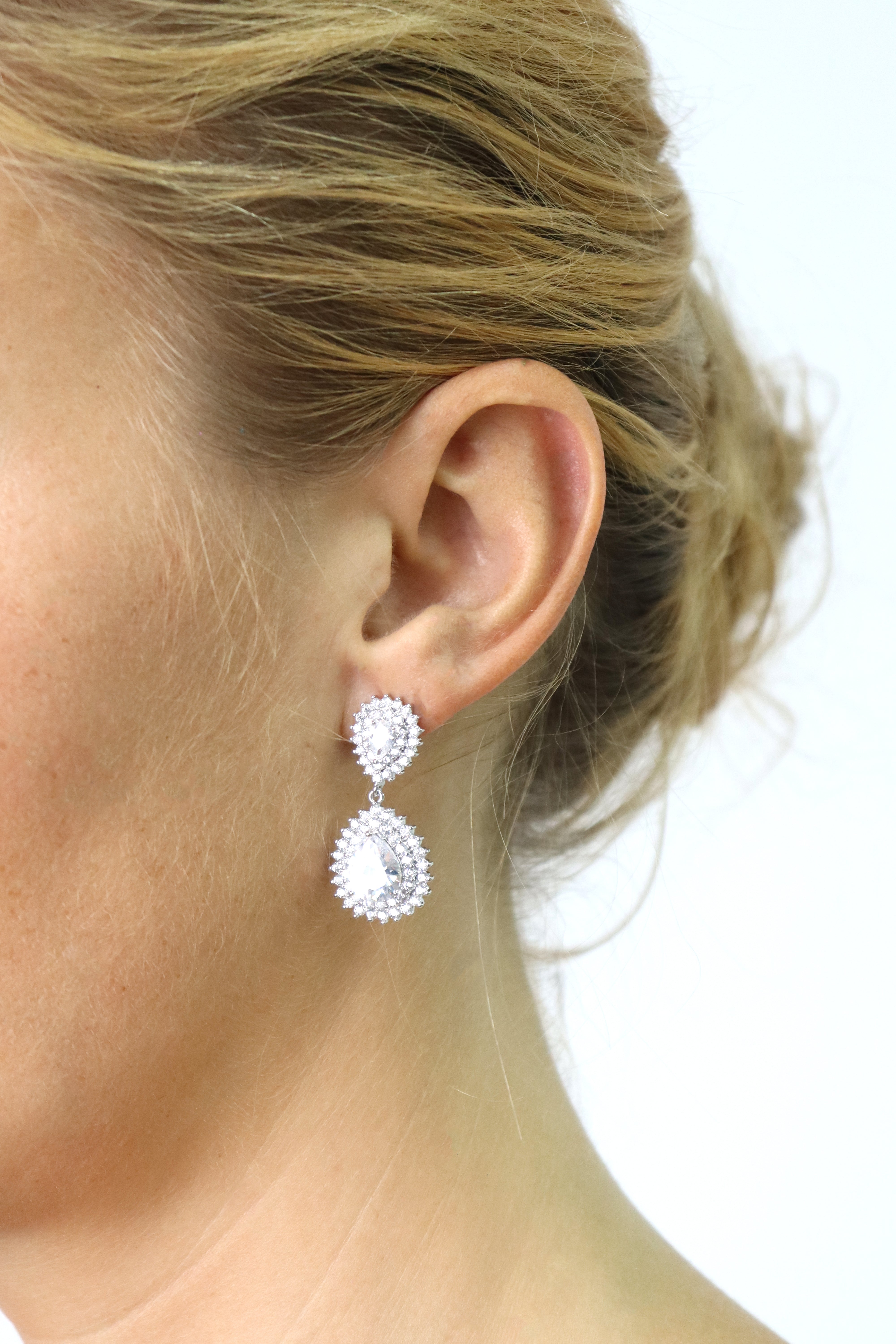Crystal Tear Drop Silver Earrings Accessory Rene Ruiz Collection