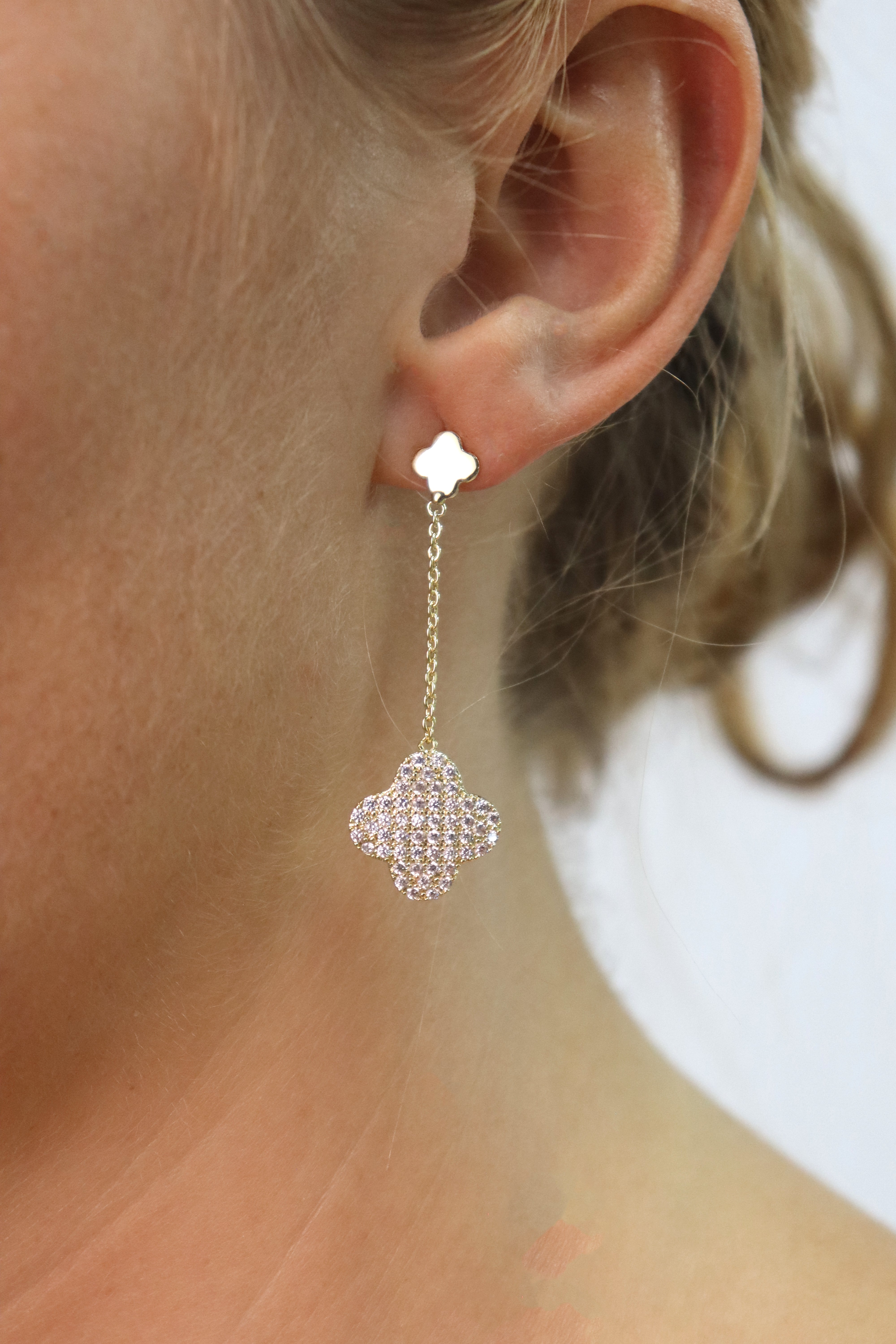 Clover Pave Crystals Drop Earrings Accessory Rene Ruiz Collection