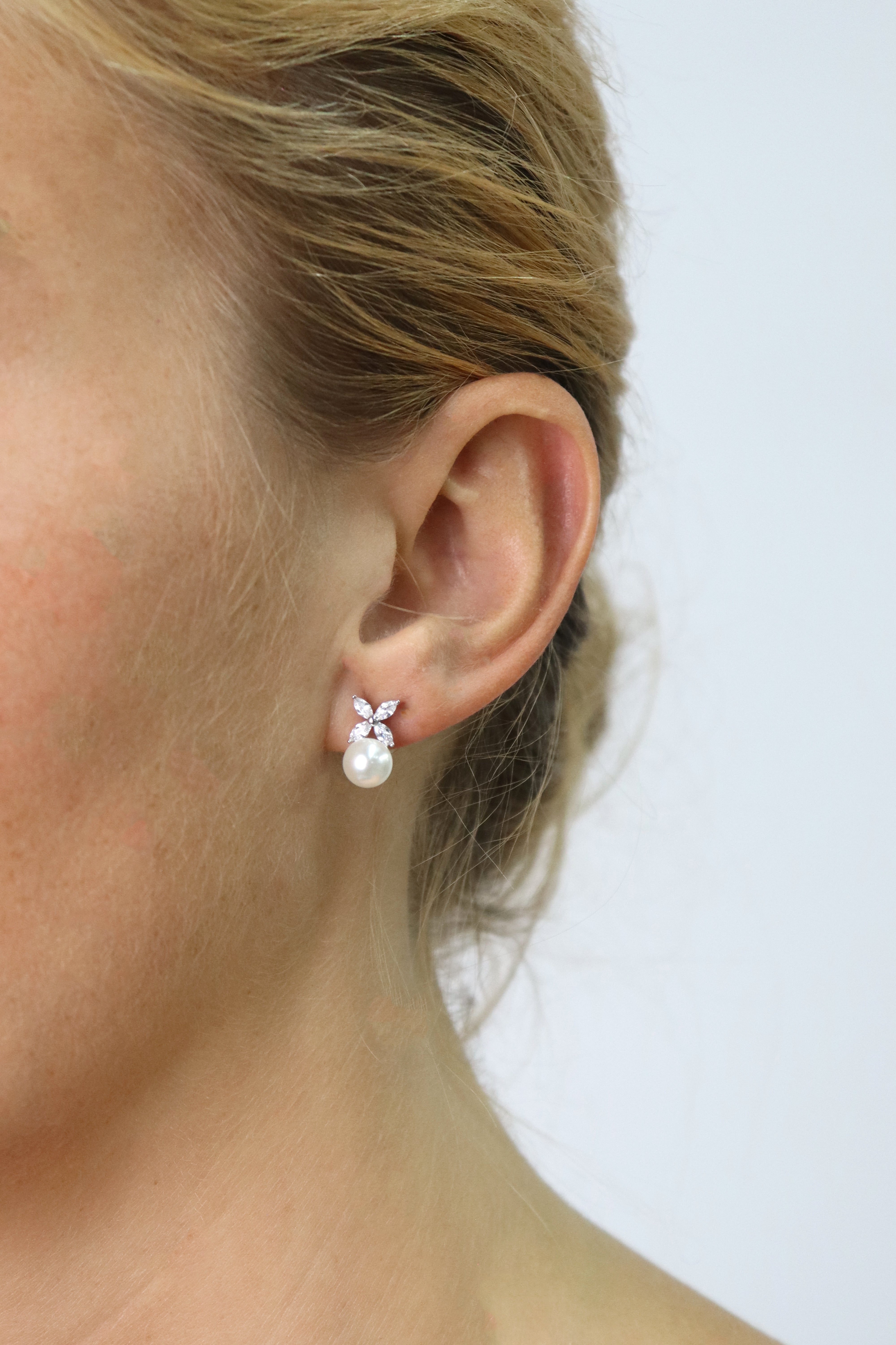 Cultured Pearl With Butterfly Stud Earring Accessory Rene Ruiz Collection