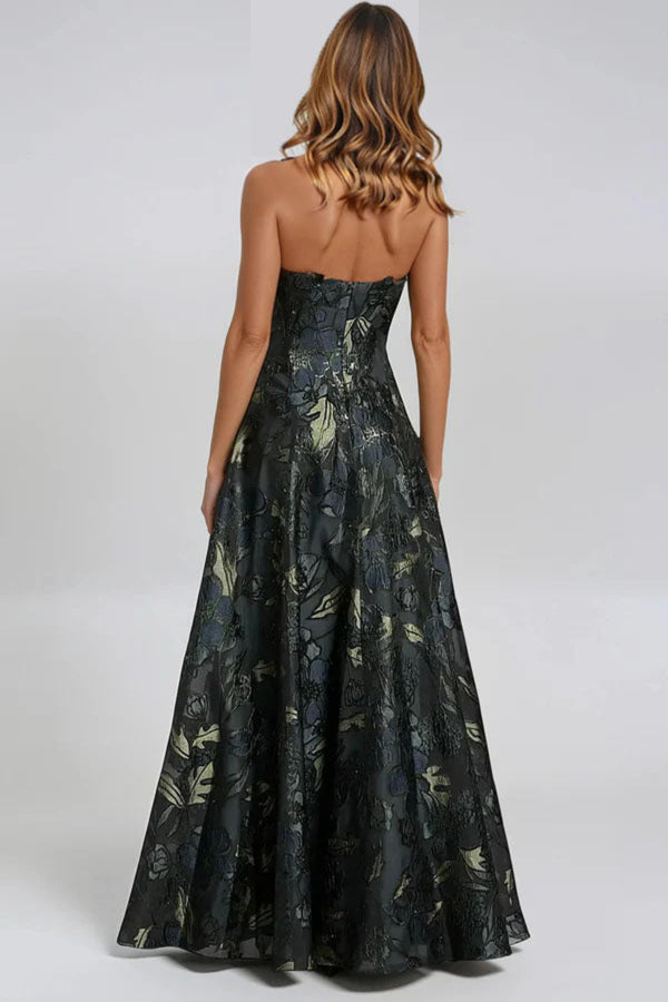 Floral-Appliqué Brocade Sweetheart Gown Gown Rene Ruiz Collection