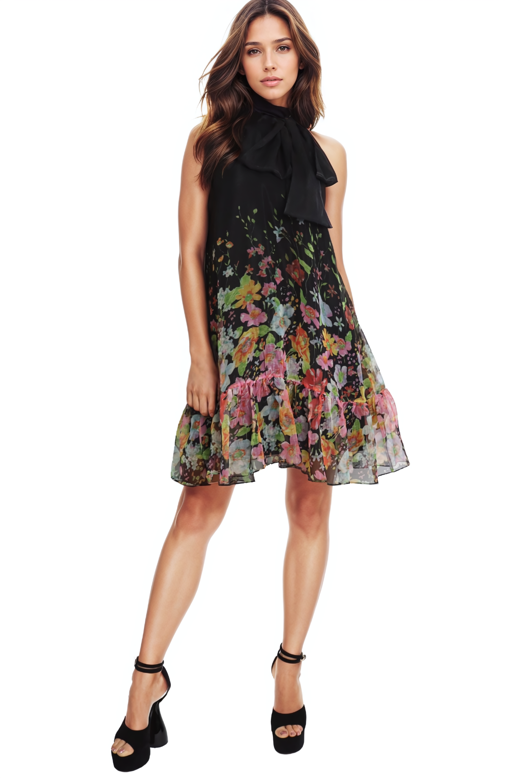 Chiffon High Neck Halter Cocktail Cocktail Rene Ruiz Collection