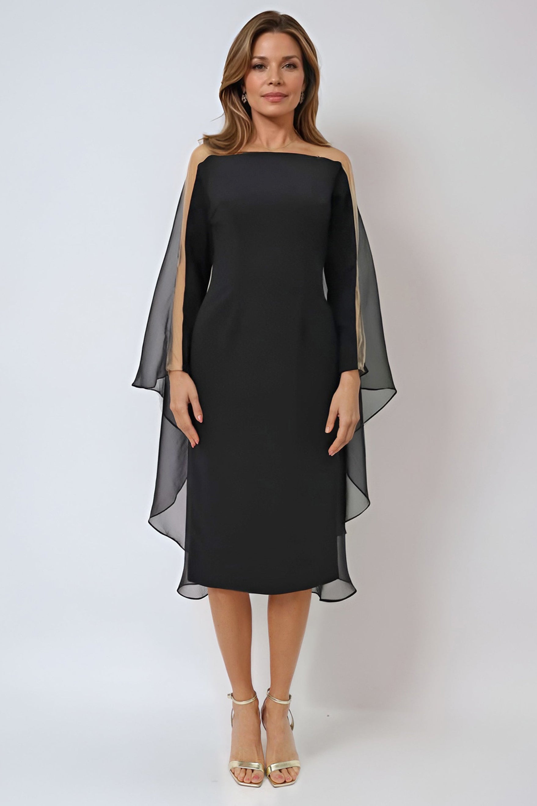 Illusion Neck Cape Sleeve Crepe Cocktail