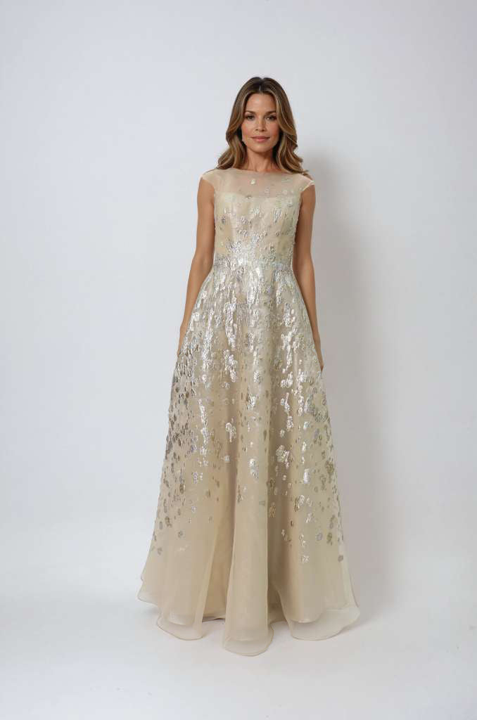 Fil Coupe Illusion Neckline A-Line Gown Gown Rene Ruiz Collection