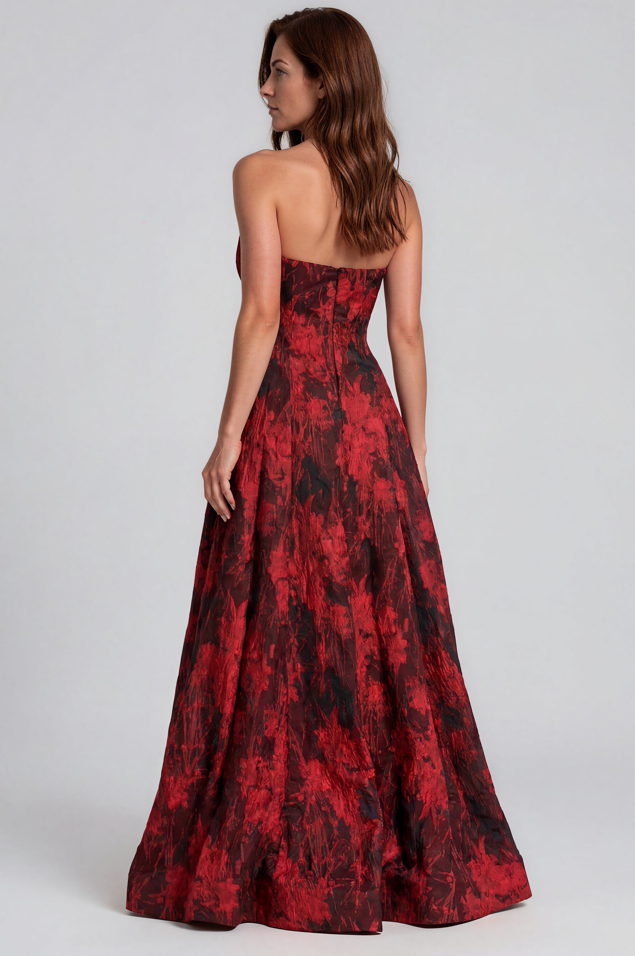 Strapless Sweetheart Sheer Floral Gown with Front Slit