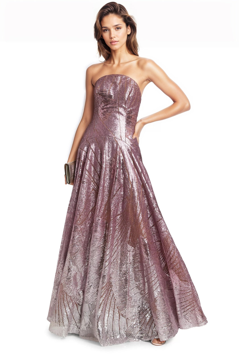 Sequined Strapless A-Line Gown Gown Rene Ruiz Collection