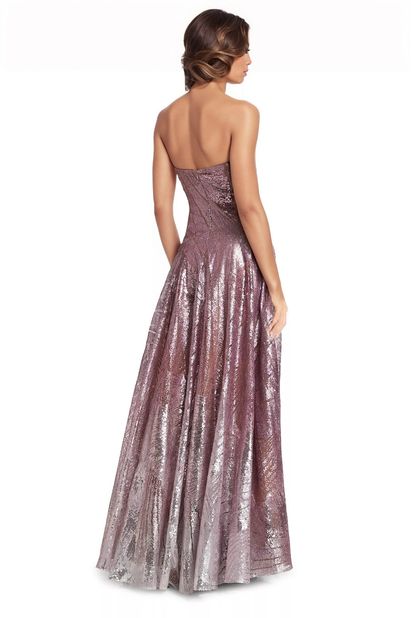 Sequined Strapless A-Line Gown Gown Rene Ruiz Collection