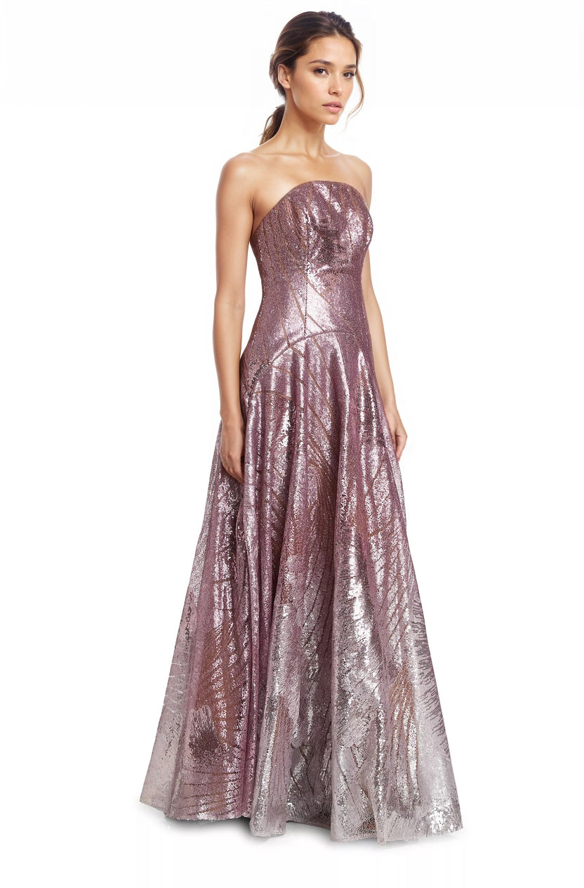 Sequined Strapless A-Line Gown Gown Rene Ruiz Collection