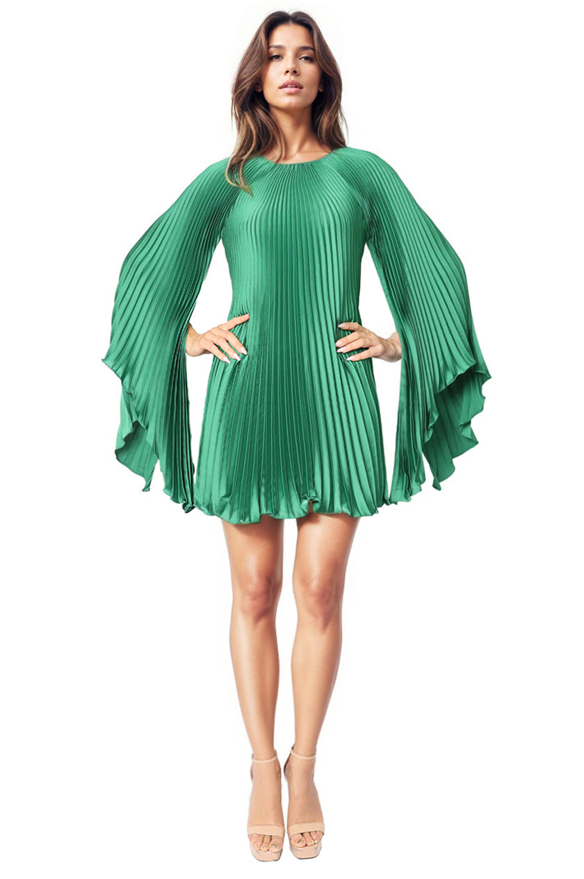Long Sleeve Pleated Charmeuse Cocktail Cocktail Rene Ruiz Collection