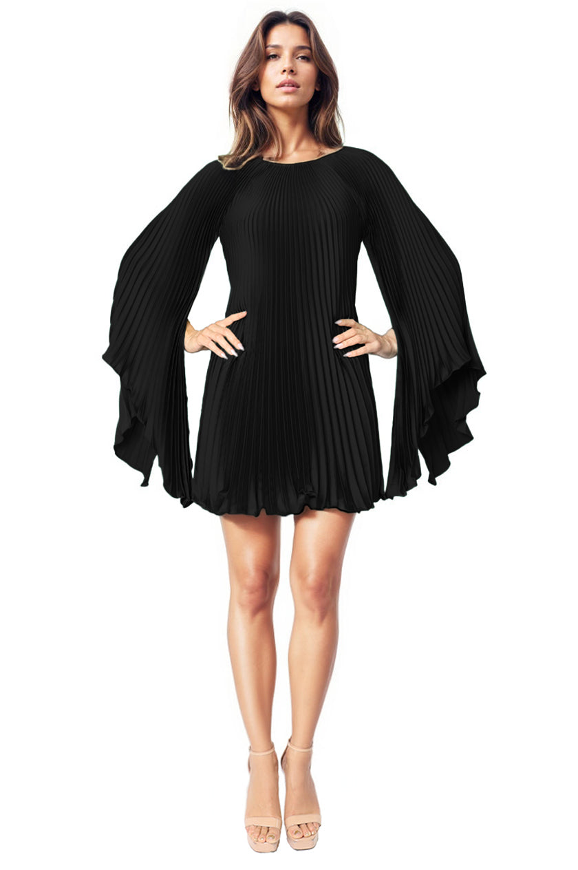 Long Sleeve Pleated Charmeuse Cocktail Cocktail Rene Ruiz Collection