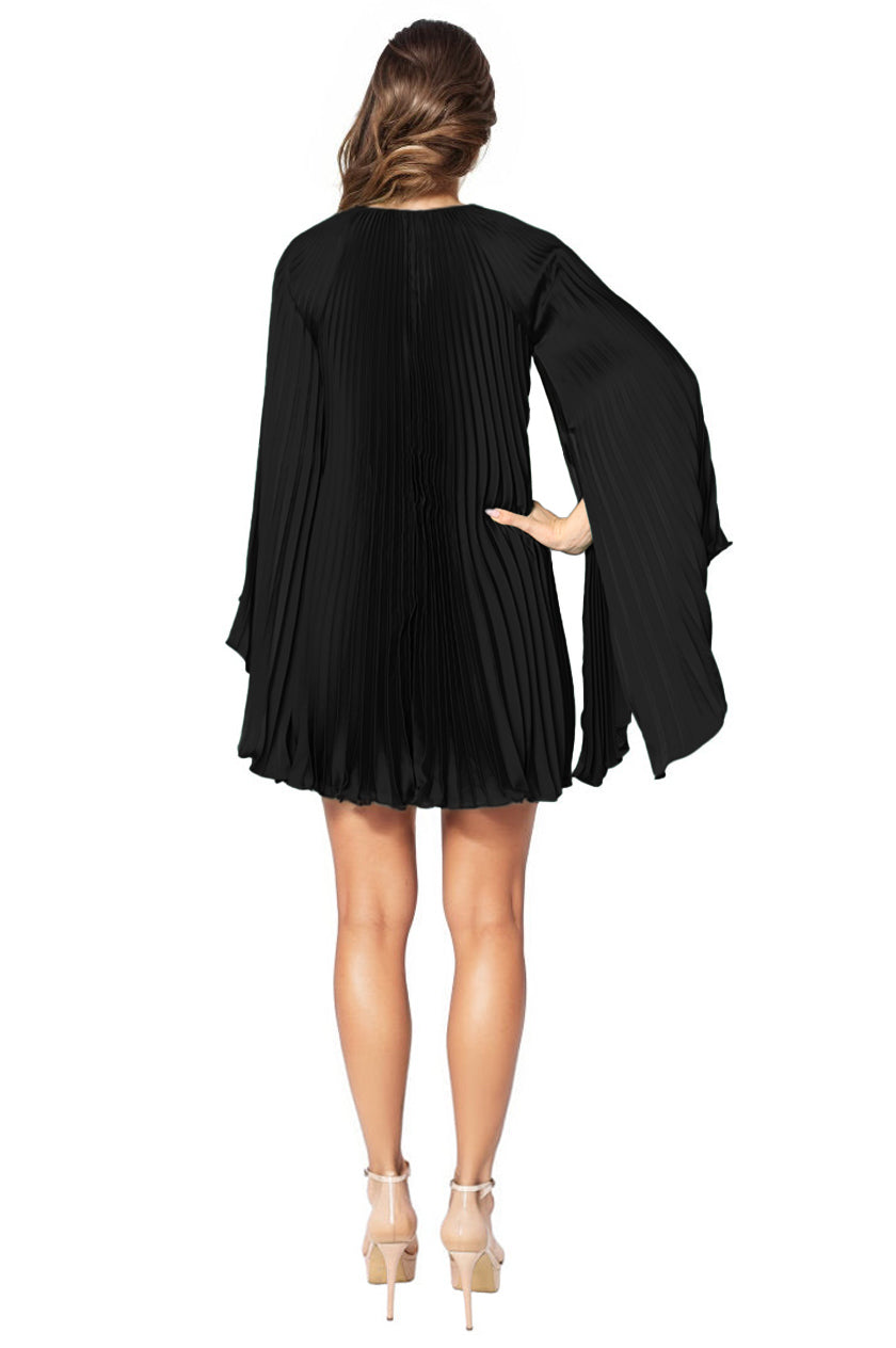 Long Sleeve Pleated Charmeuse Cocktail Cocktail Rene Ruiz Collection